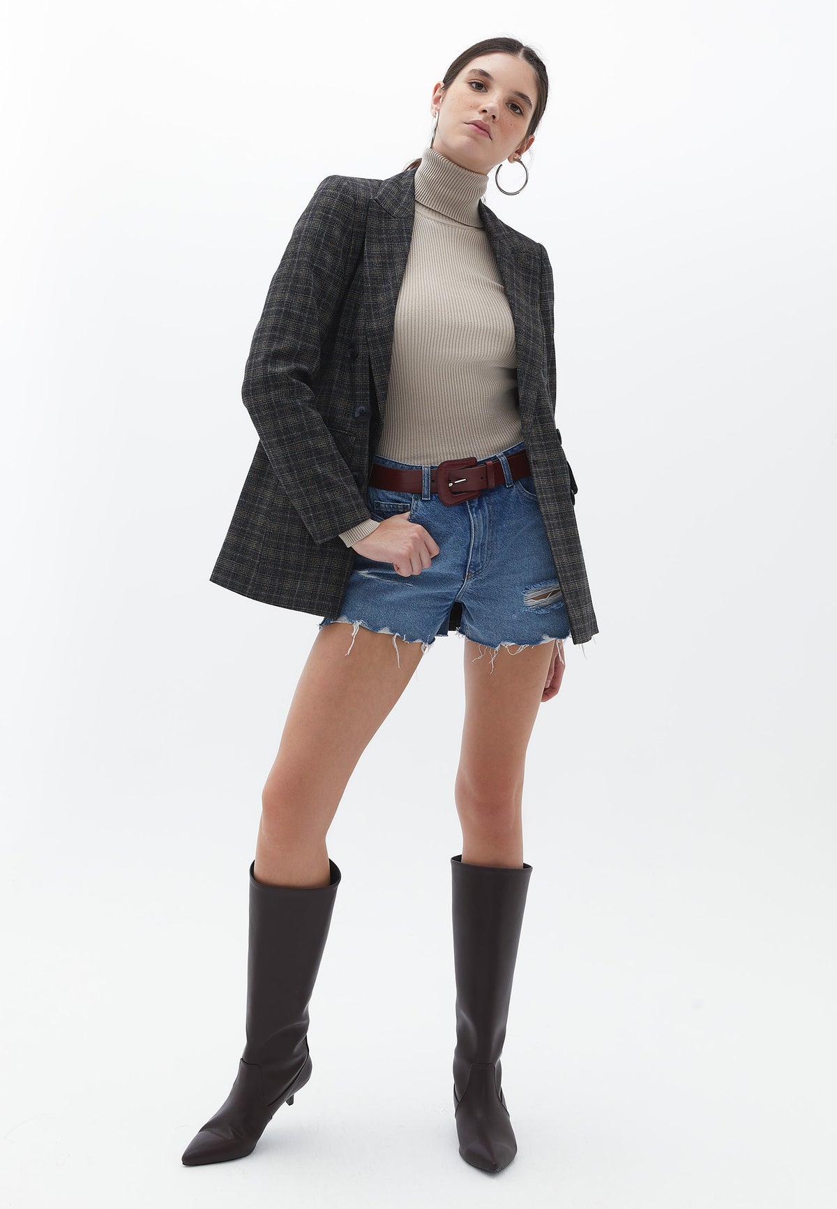 Turtleneck Raglan Sleeve Knitwear - FEATHER GRAY