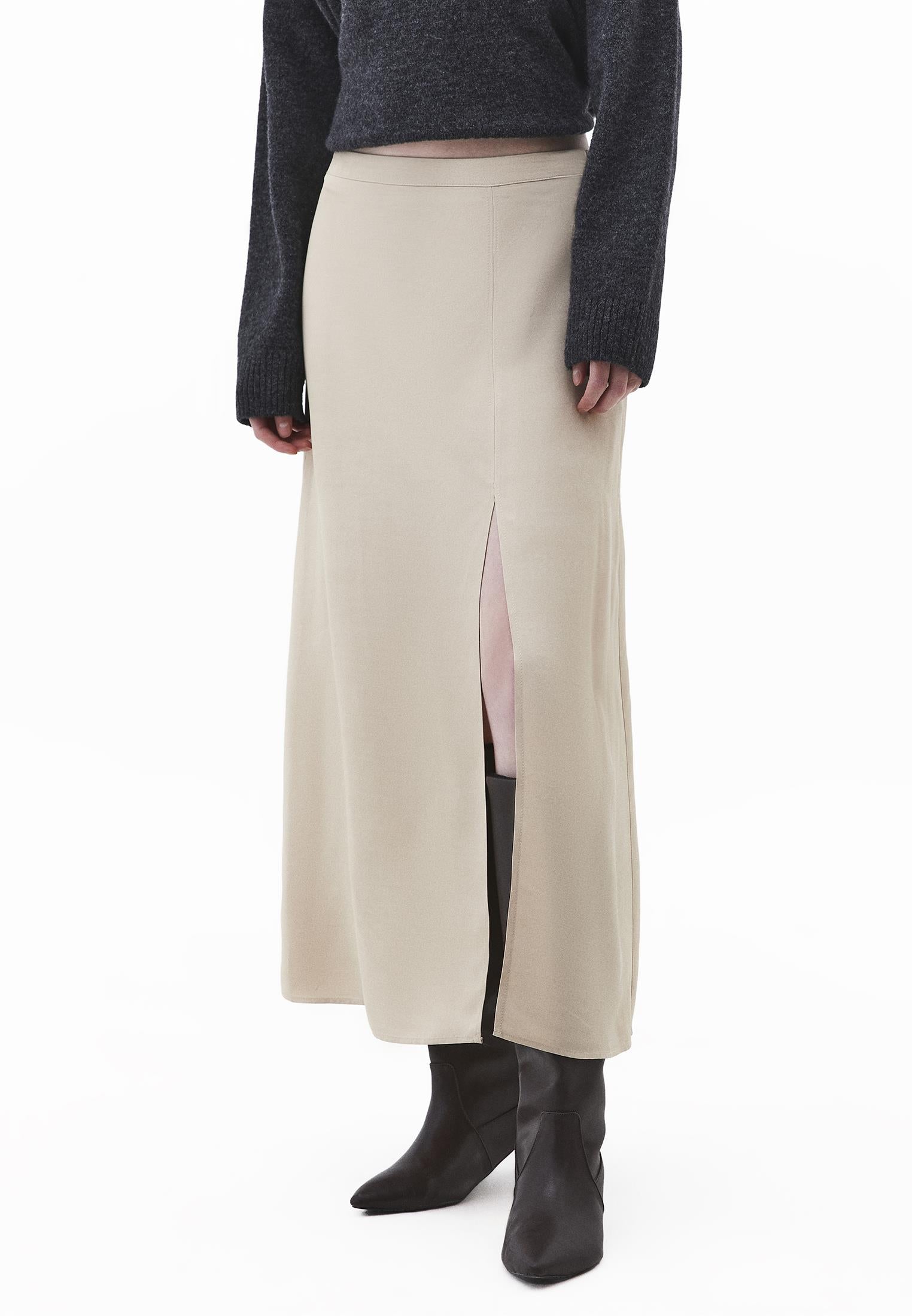 Midi Flared Skirt With Slit - FEATHER GRAY
