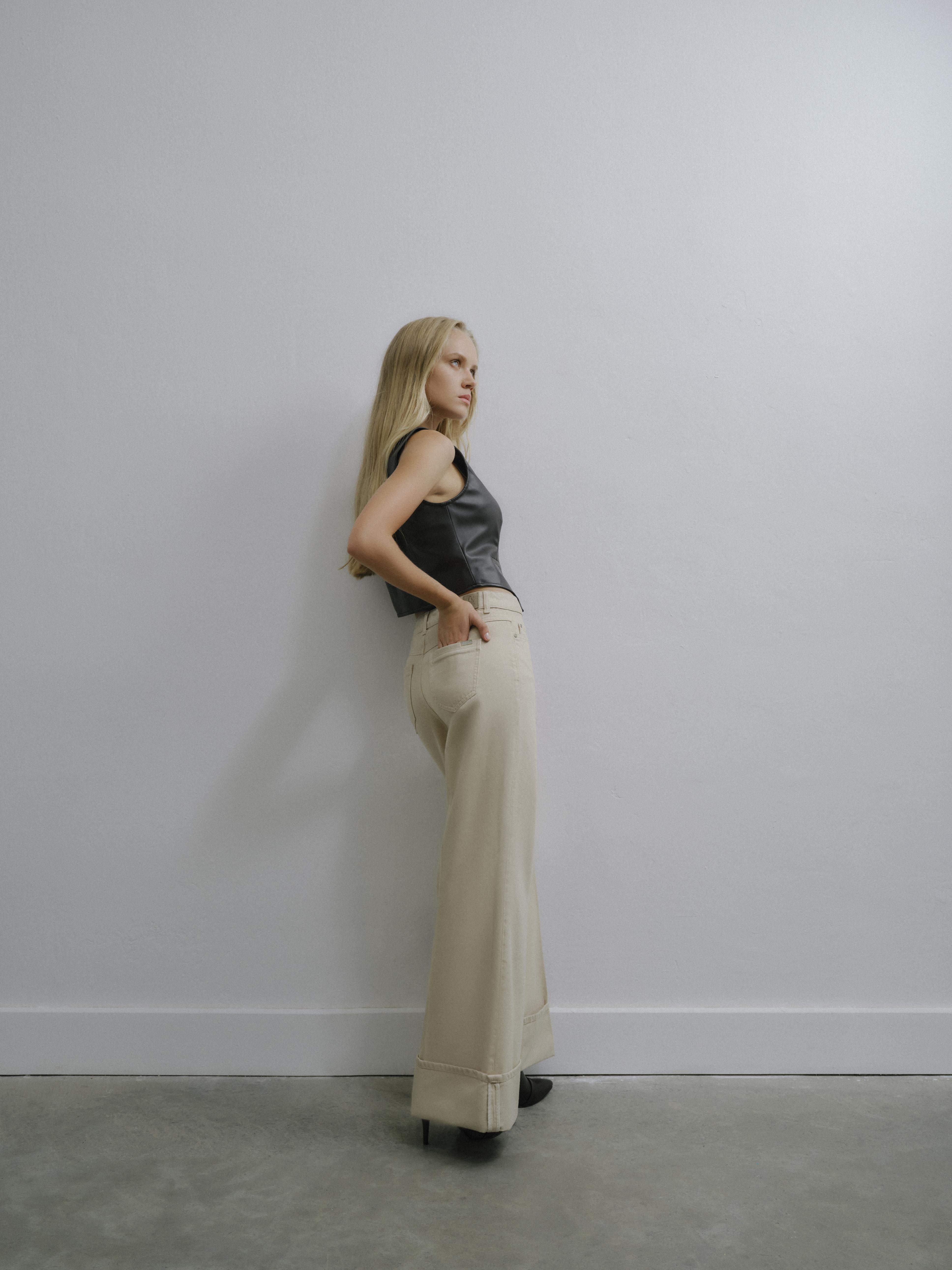 Wide Leg High Waist Pants - FEATHER GRAY