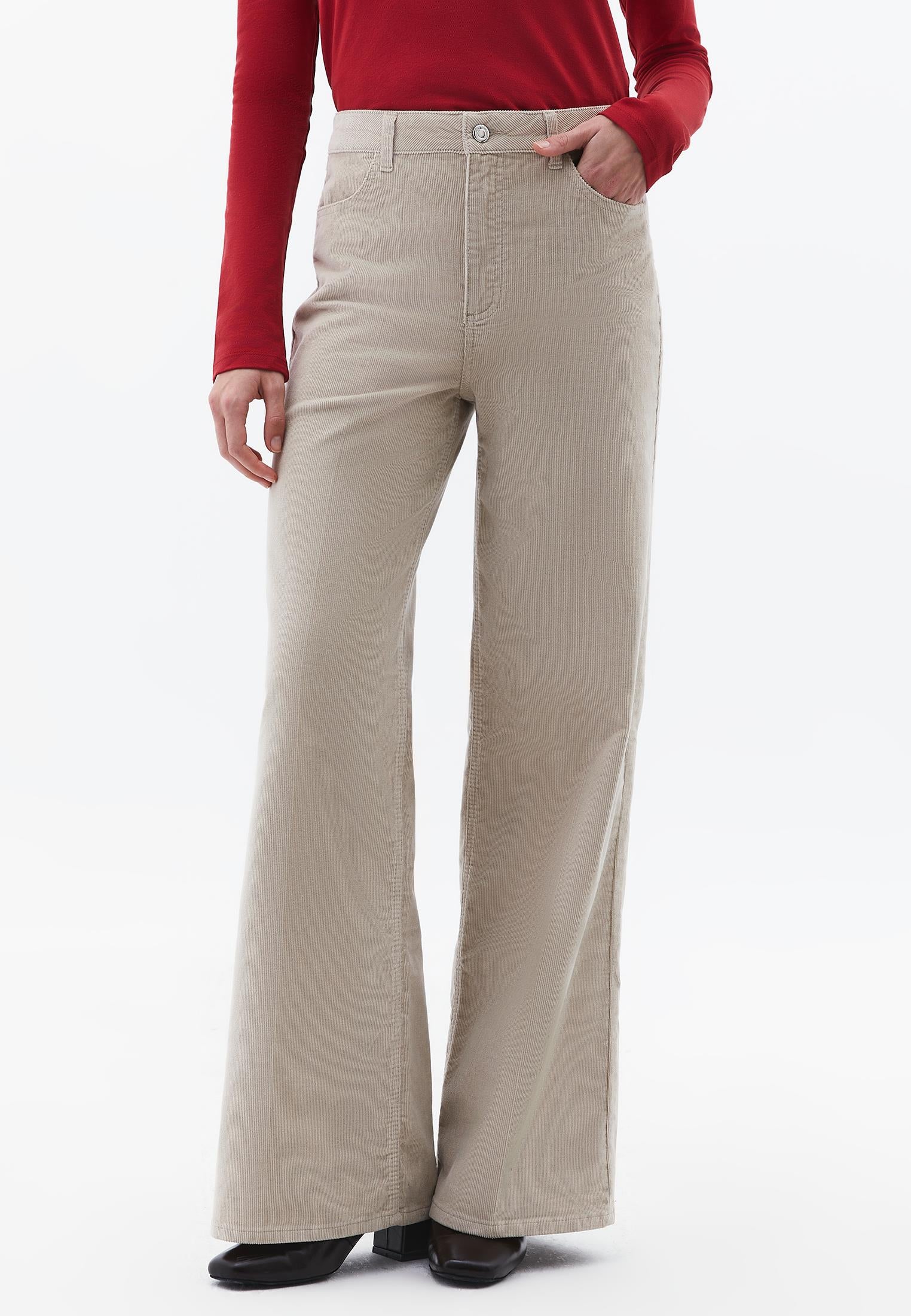 Corduroy Wide Leg Pants - FEATHER GRAY