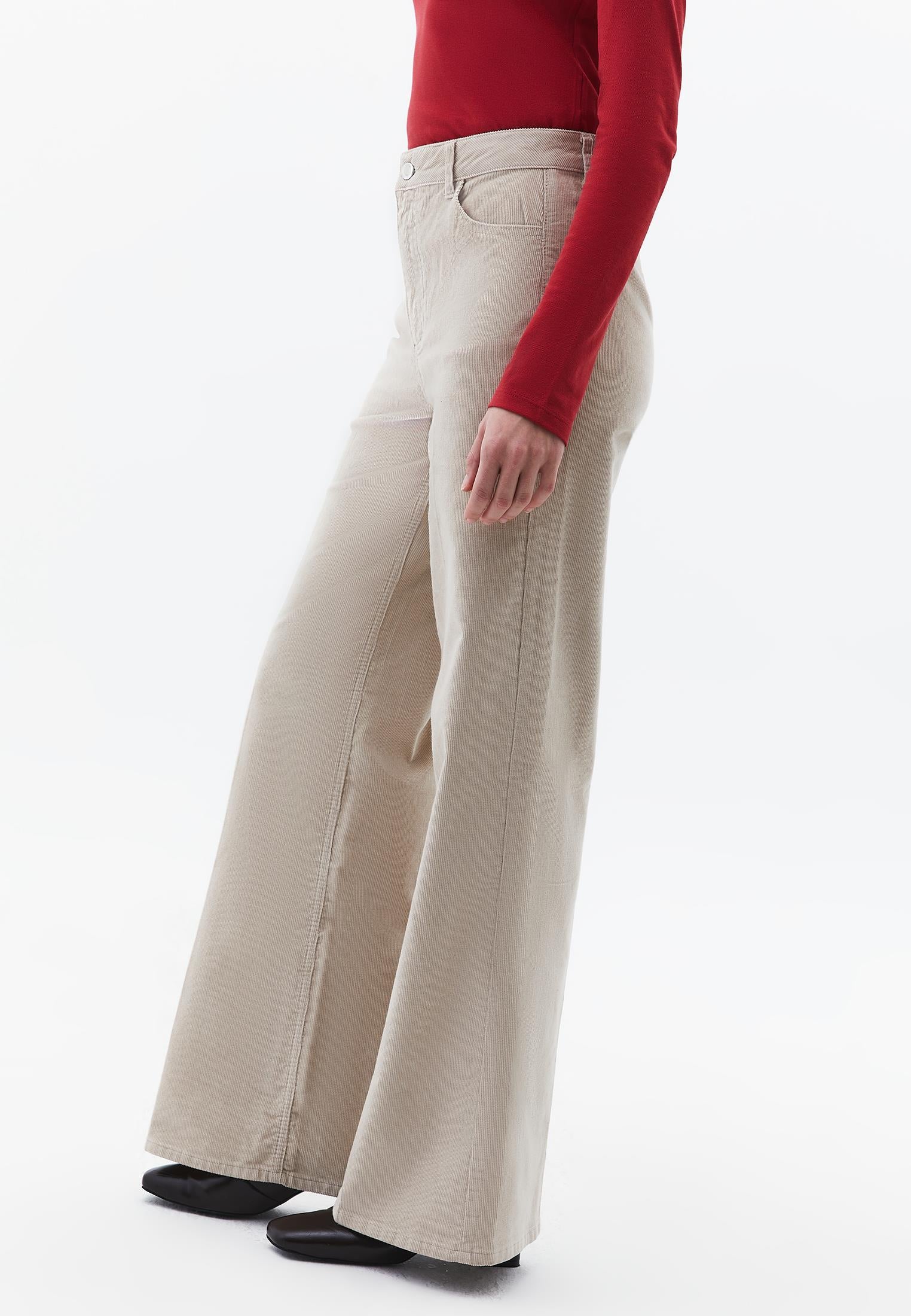 Corduroy Wide Leg Pants - FEATHER GRAY