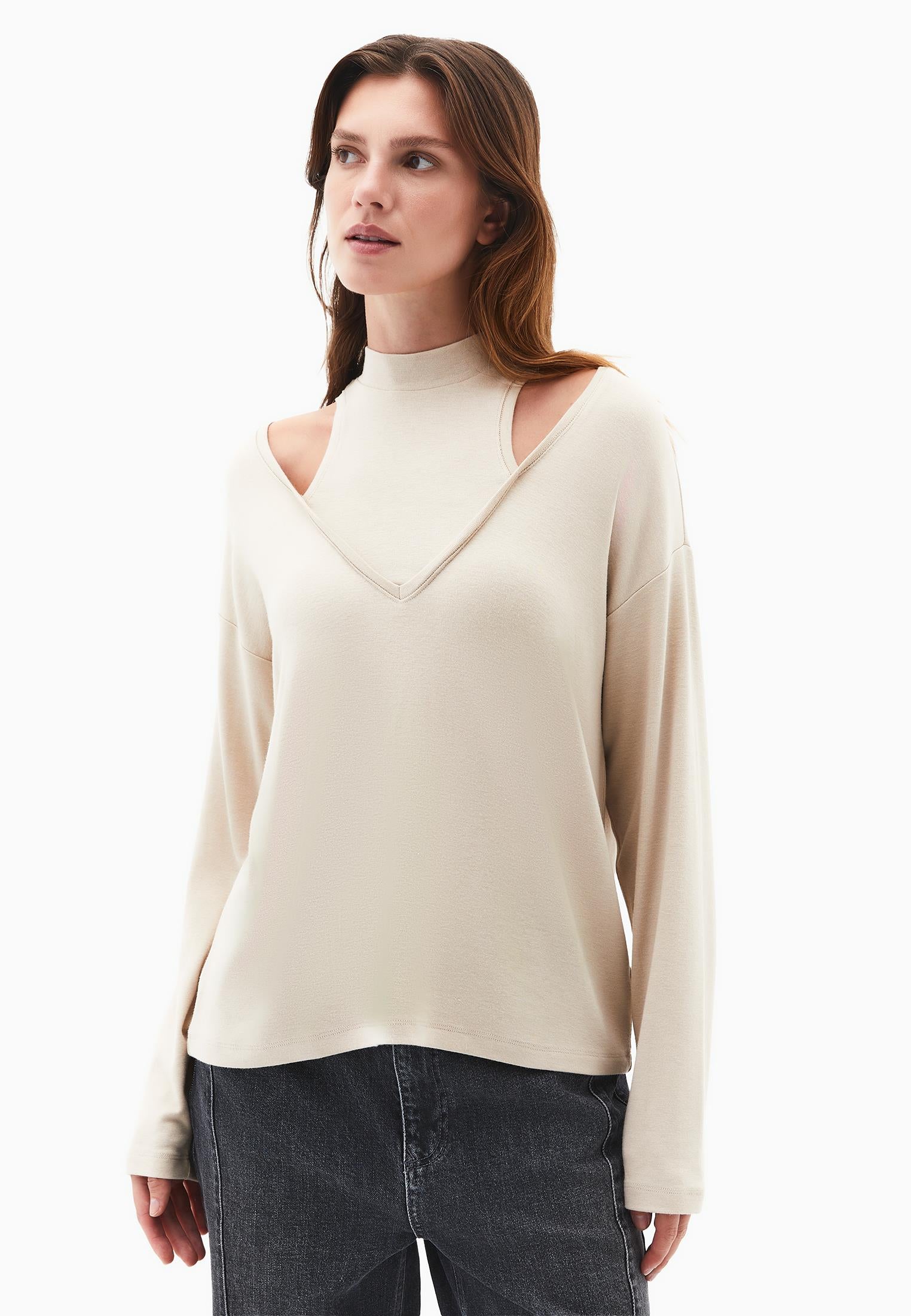 High Neck Oversize T-Shirt - FEATHER GRAY