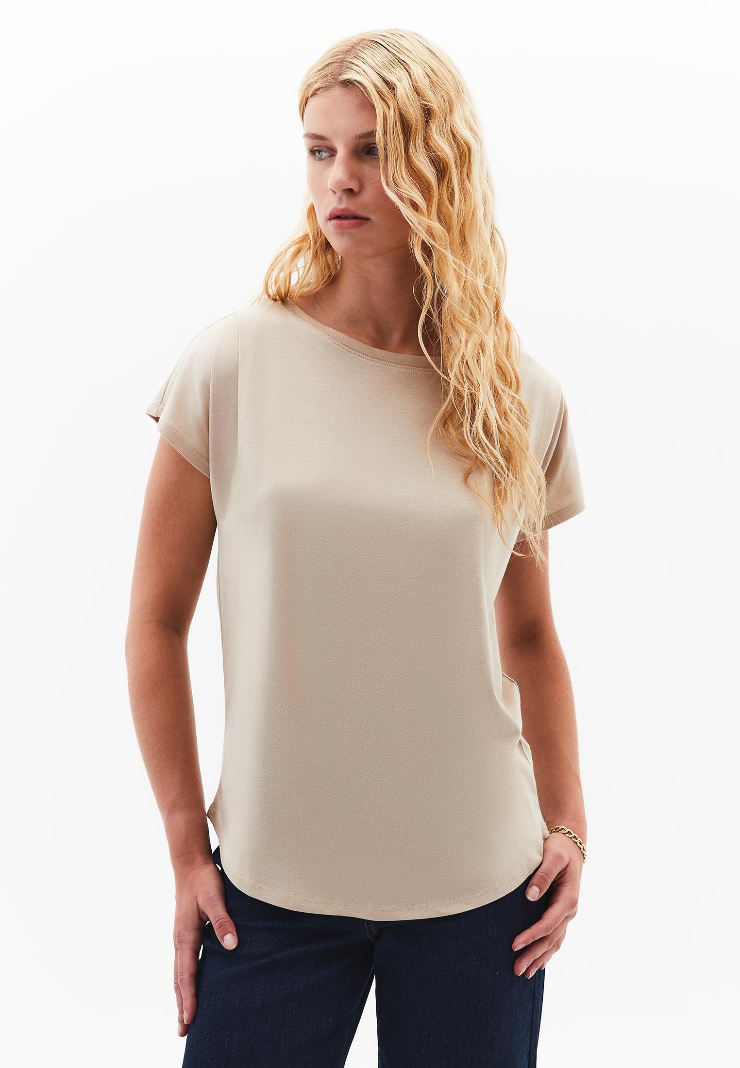 Boat Neck Short Sleeve T-Shirt - FEATHER GRAY