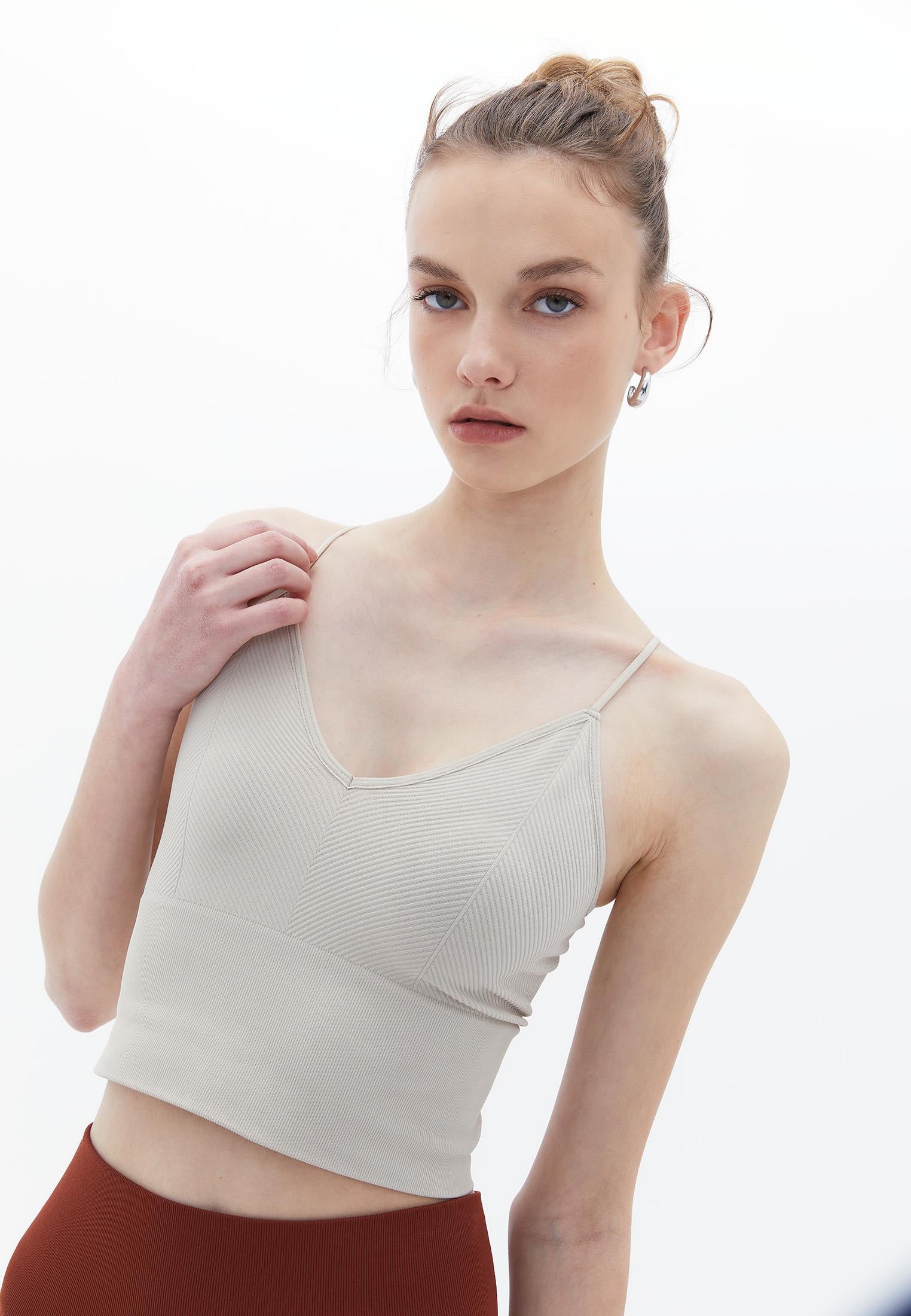 Jacquard Patterned V Neck Tank Top - FEATHER GRAY