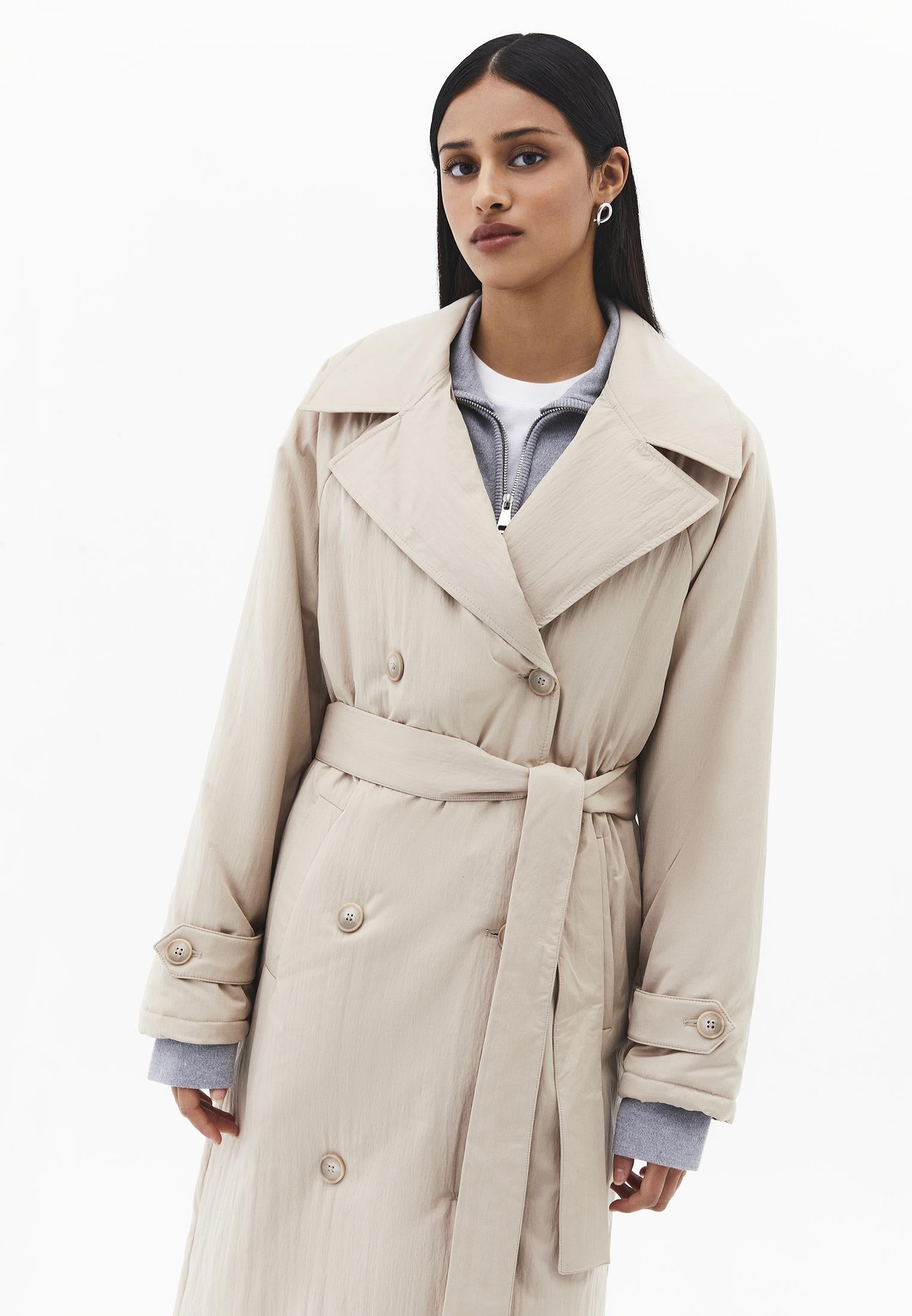 Trench Coat With Button And Belt Detail - FEATHER GRAY