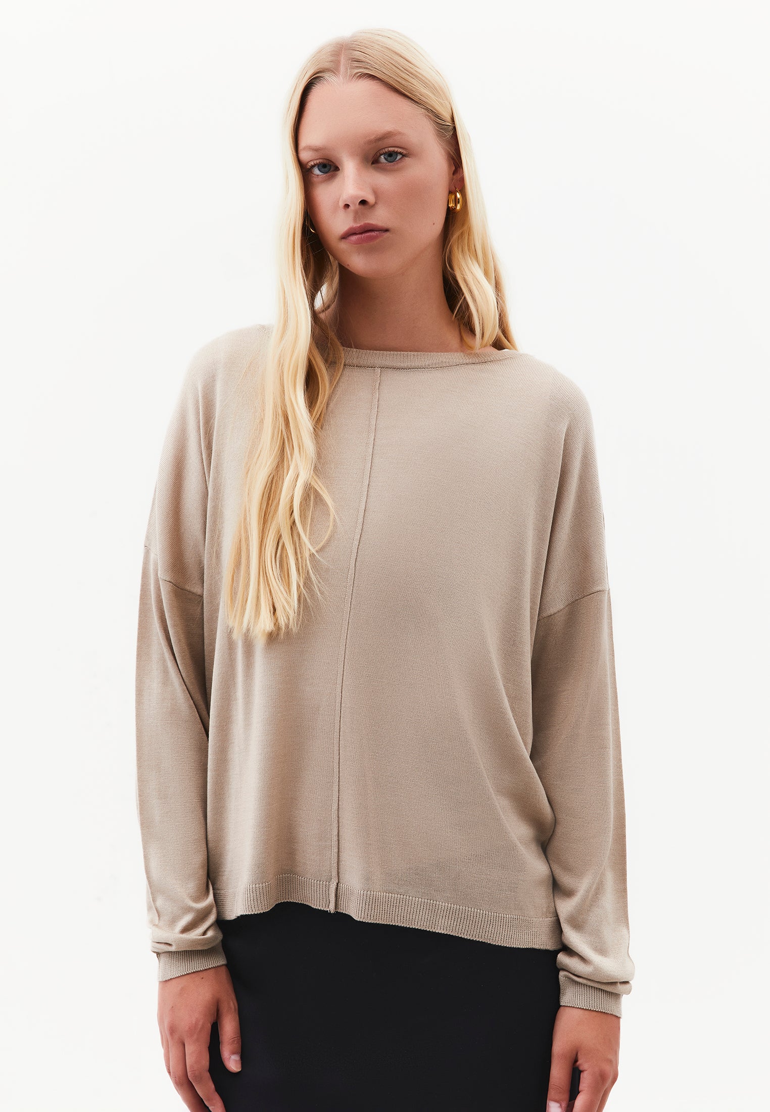 Boat Neck Knit Sweater - FEATHER GRAY