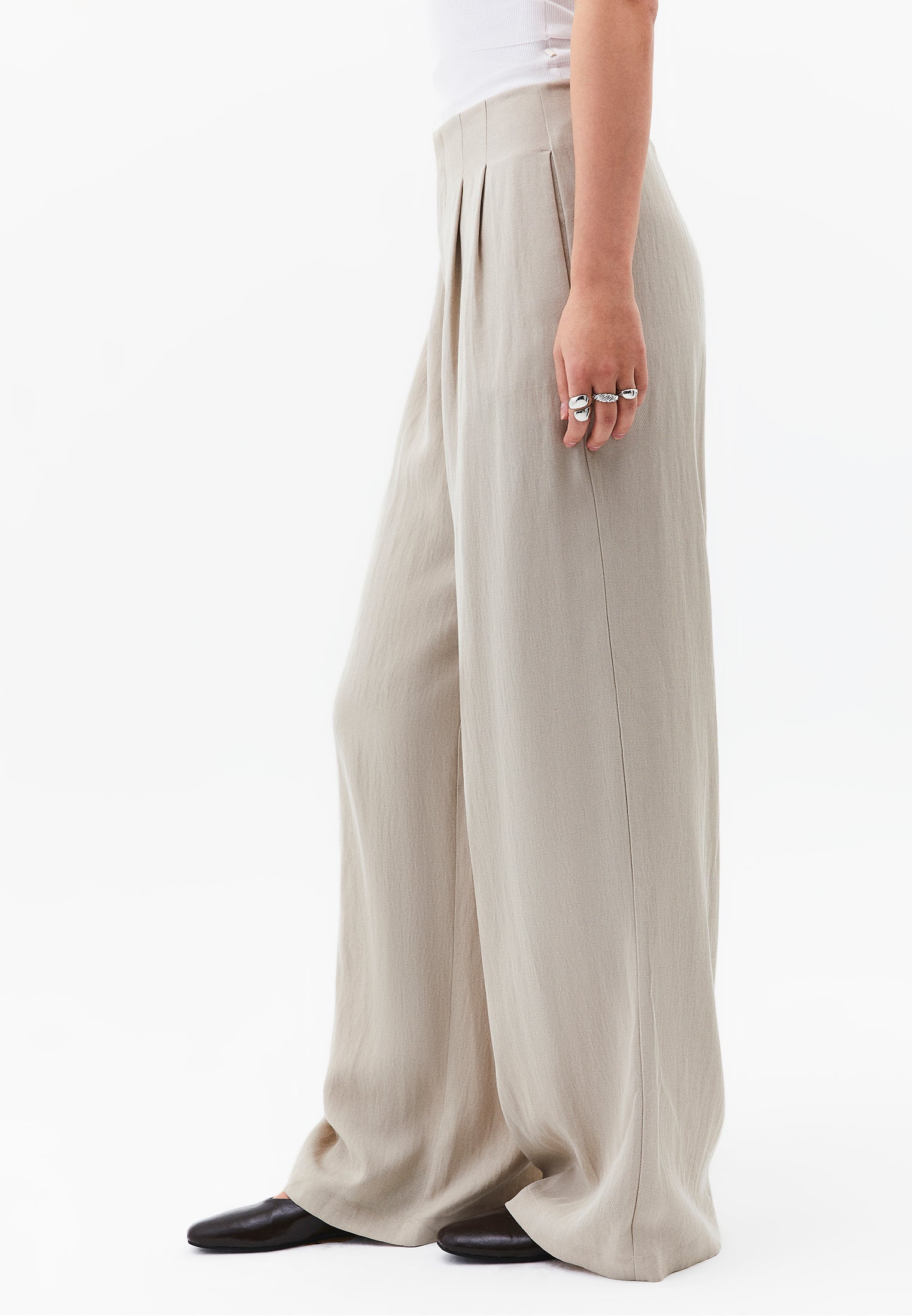Pleated Ultra High Waist Wide Leg Pants - FEATHER GRAY