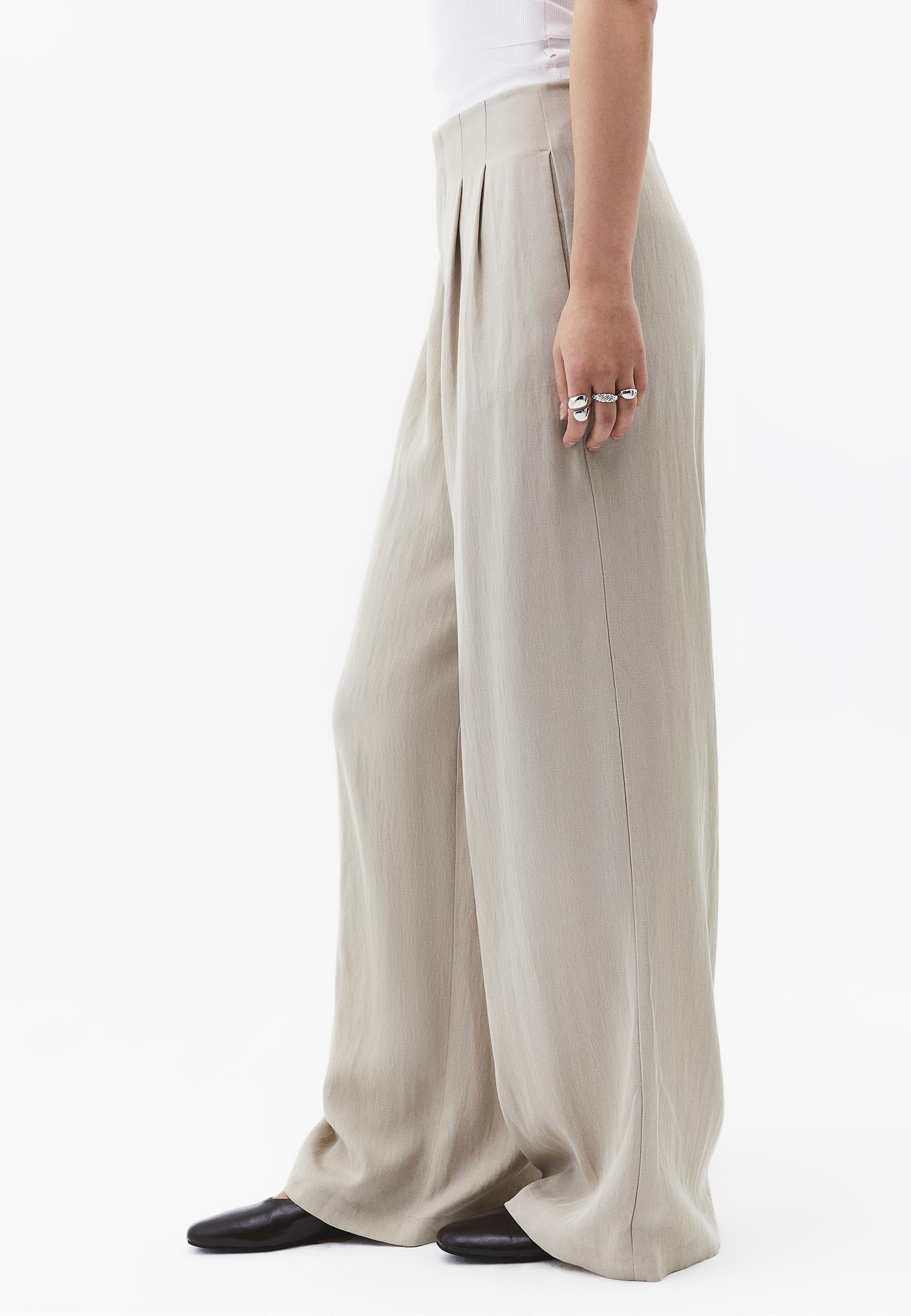 Ultra High Waist Wide Leg Pleated Pants - FEATHER GRAY