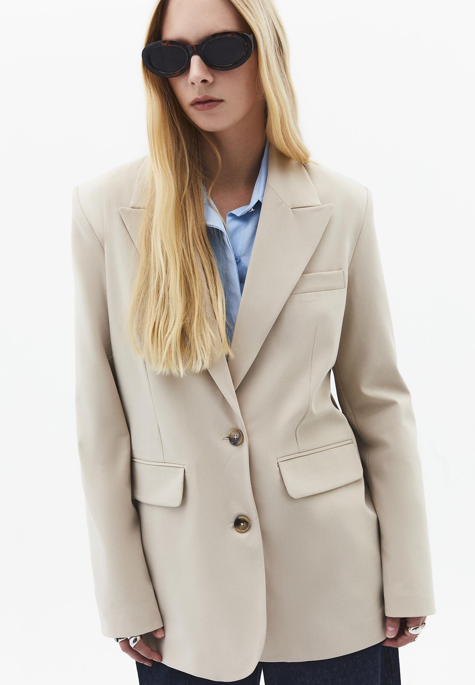 Boyfriend Fit Blazer Jacket - FEATHER GRAY