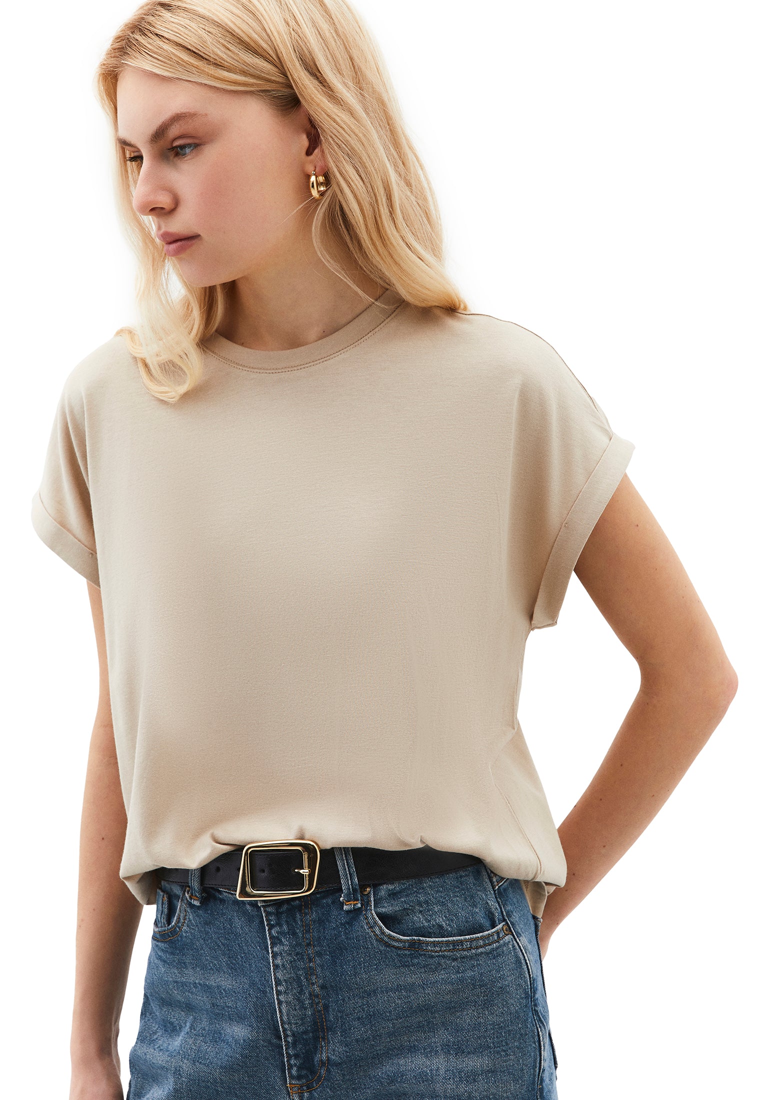 Boat Neck Loose Fit Short Sleeve T-Shirt - FEATHER GRAY