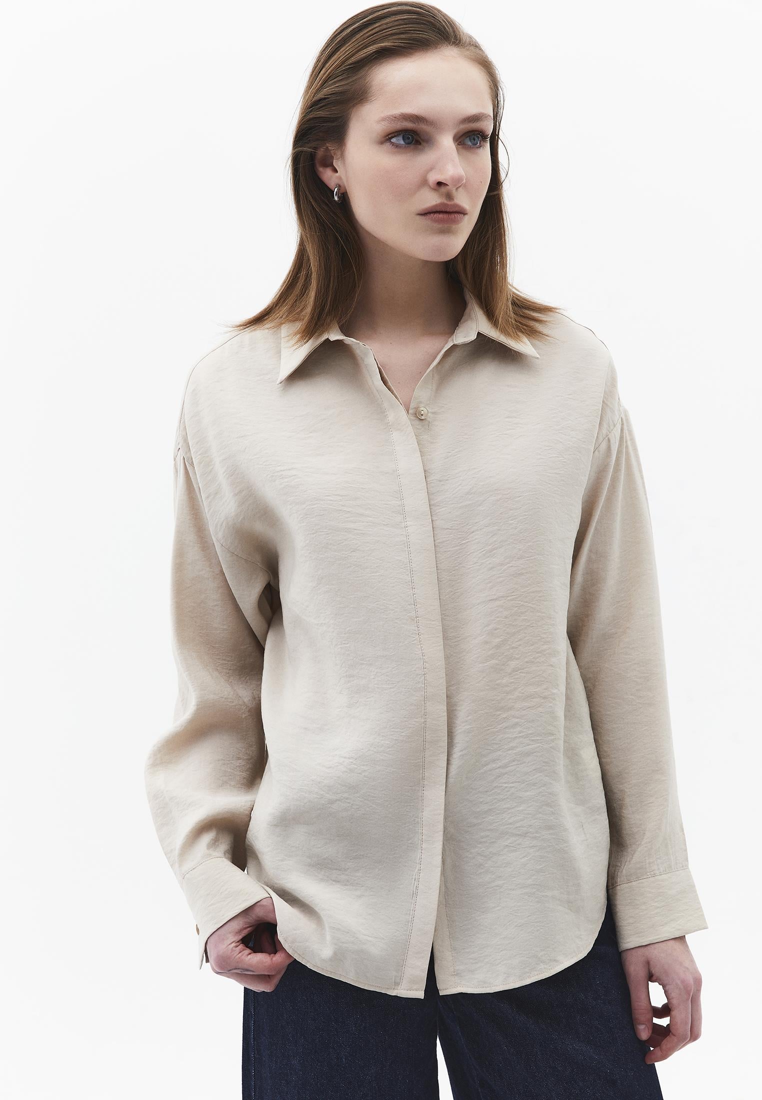 Oversize Long Sleeve Buttoned Shirt - FEATHER GRAY