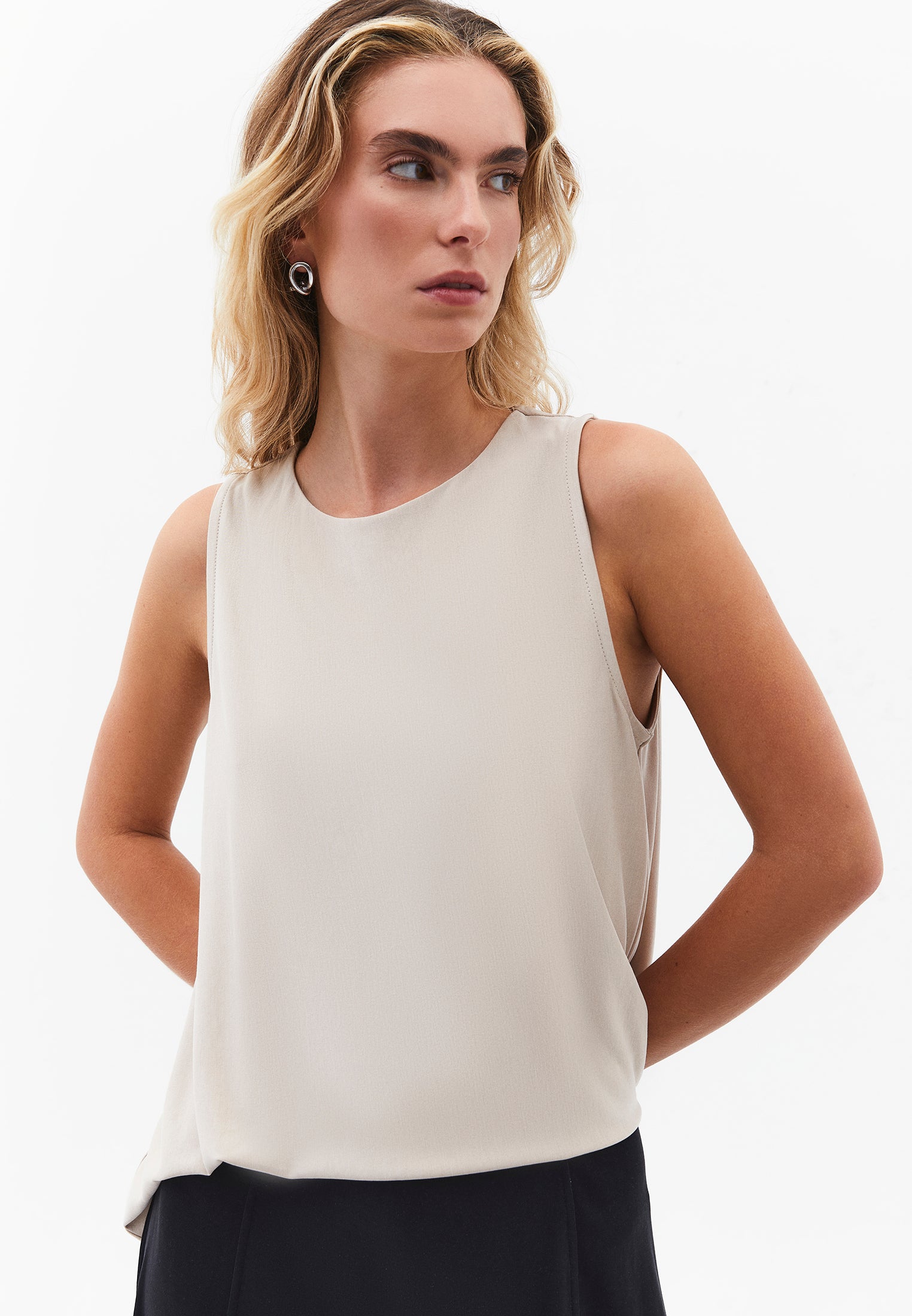 Crew Neck Loose Fit Tank Top - FEATHER GRAY