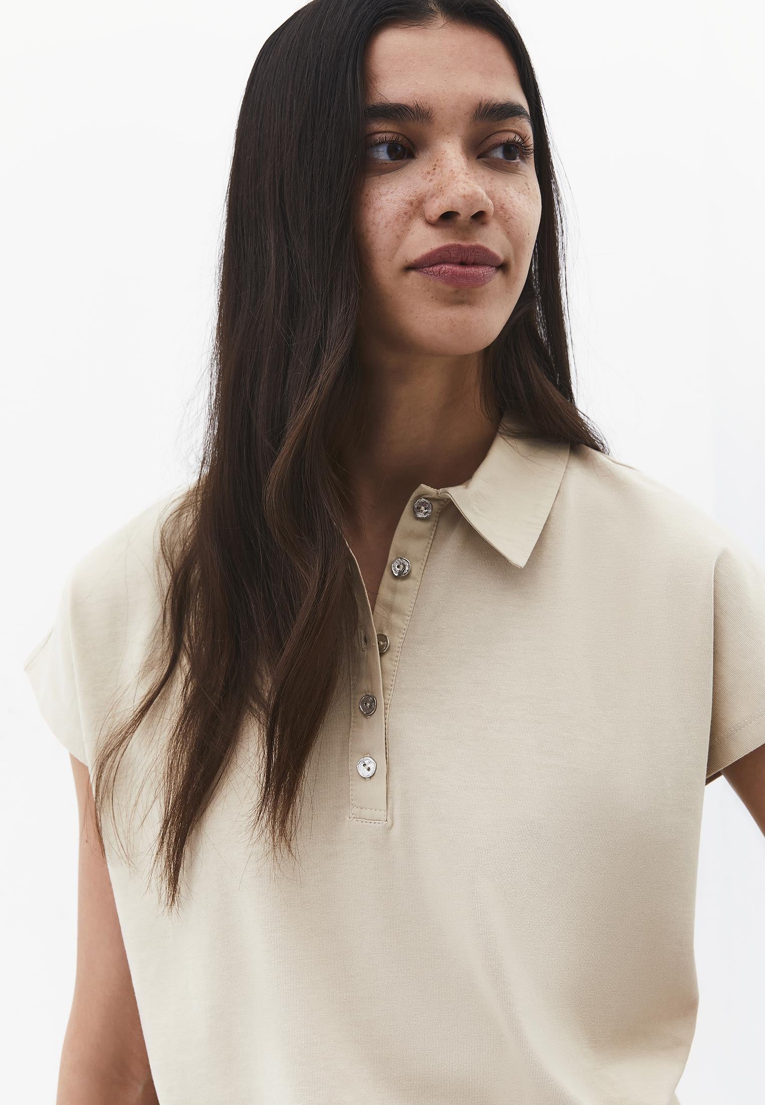 Button Detailed Polo Neck T-Shirt - FEATHER GRAY
