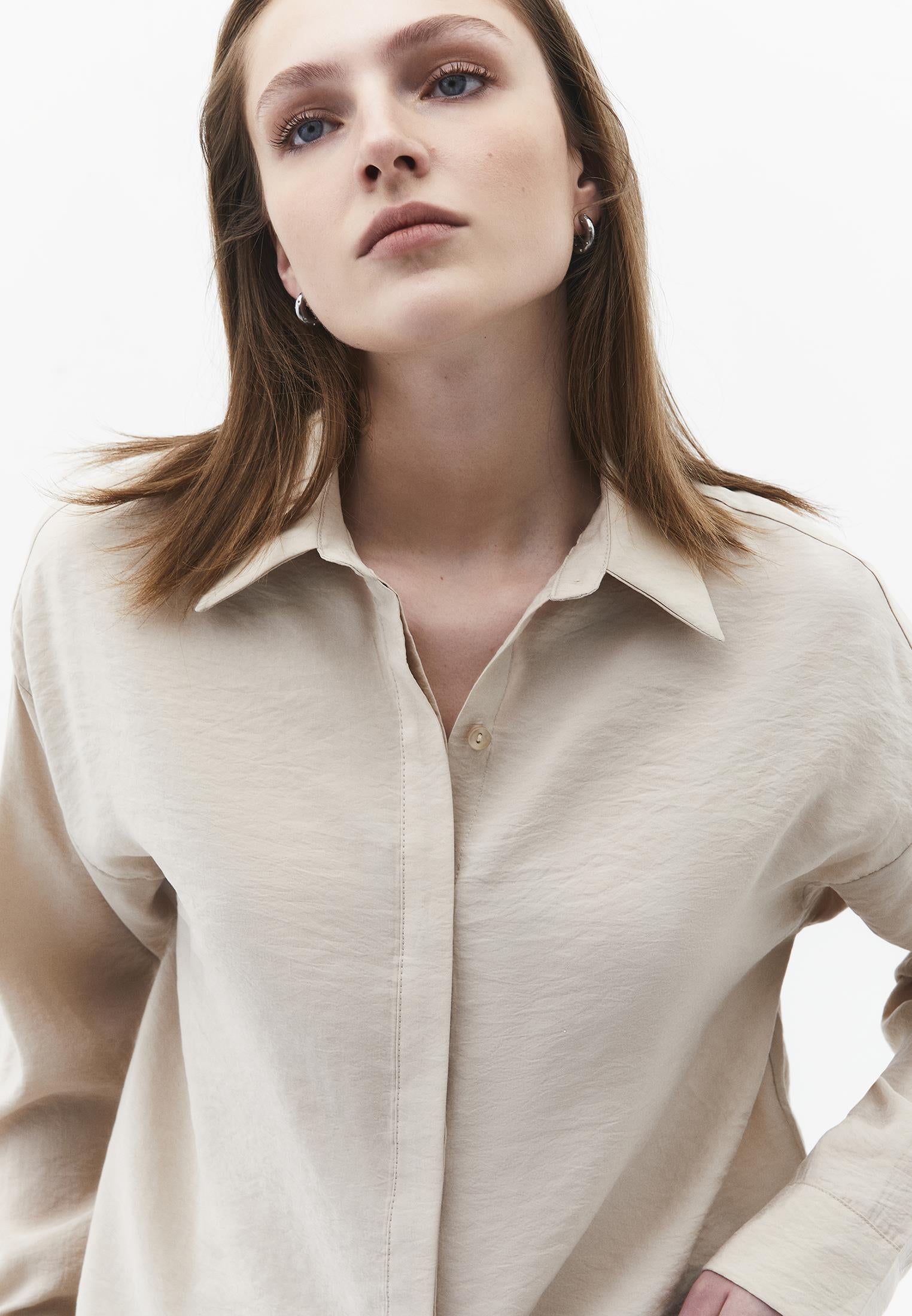 Oversize Long Sleeve Buttoned Shirt - FEATHER GRAY