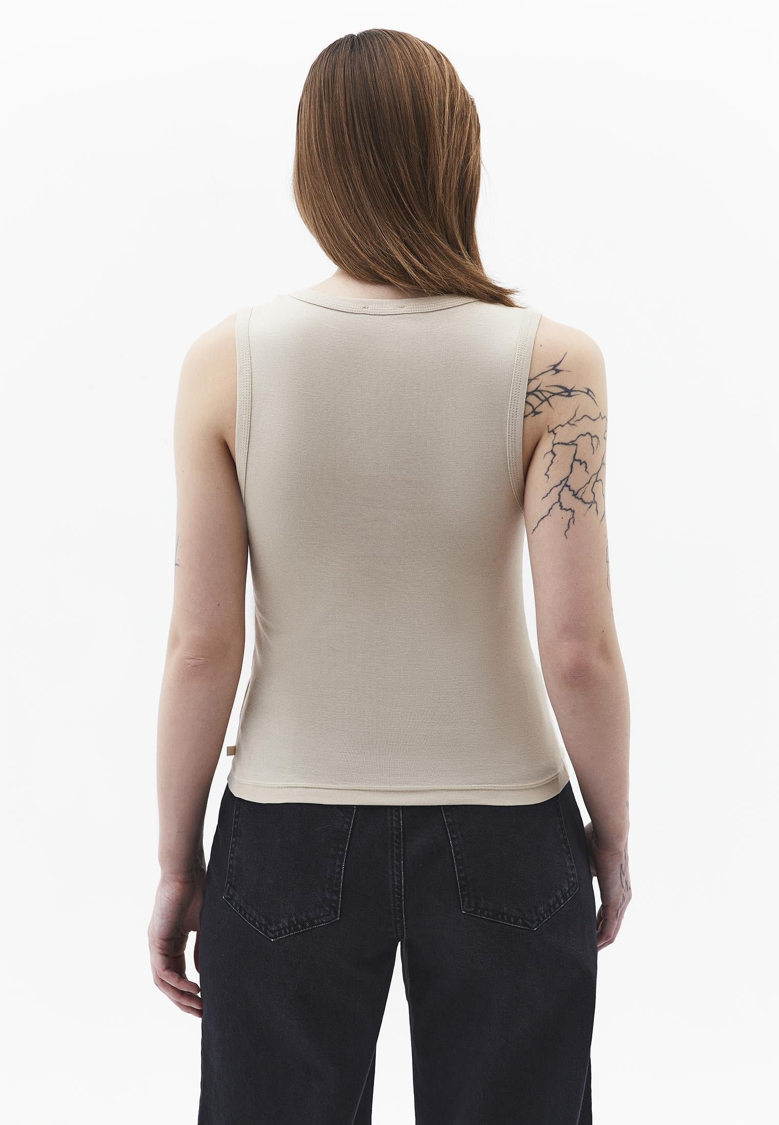 V Neck Bodycon Rib Tank Top - FEATHER GRAY