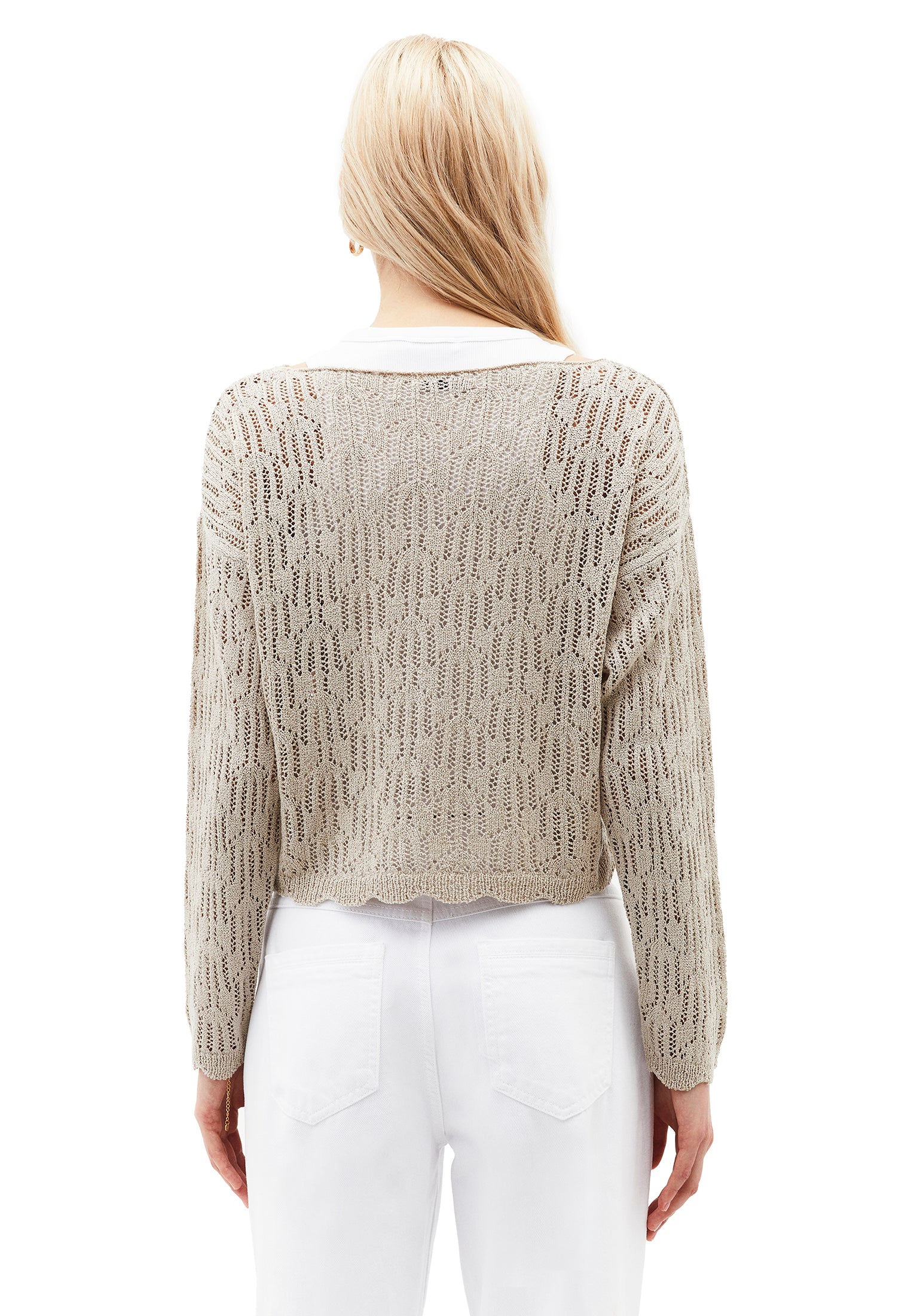Openwork Boat Neck Sweater - FEATHER GRAY