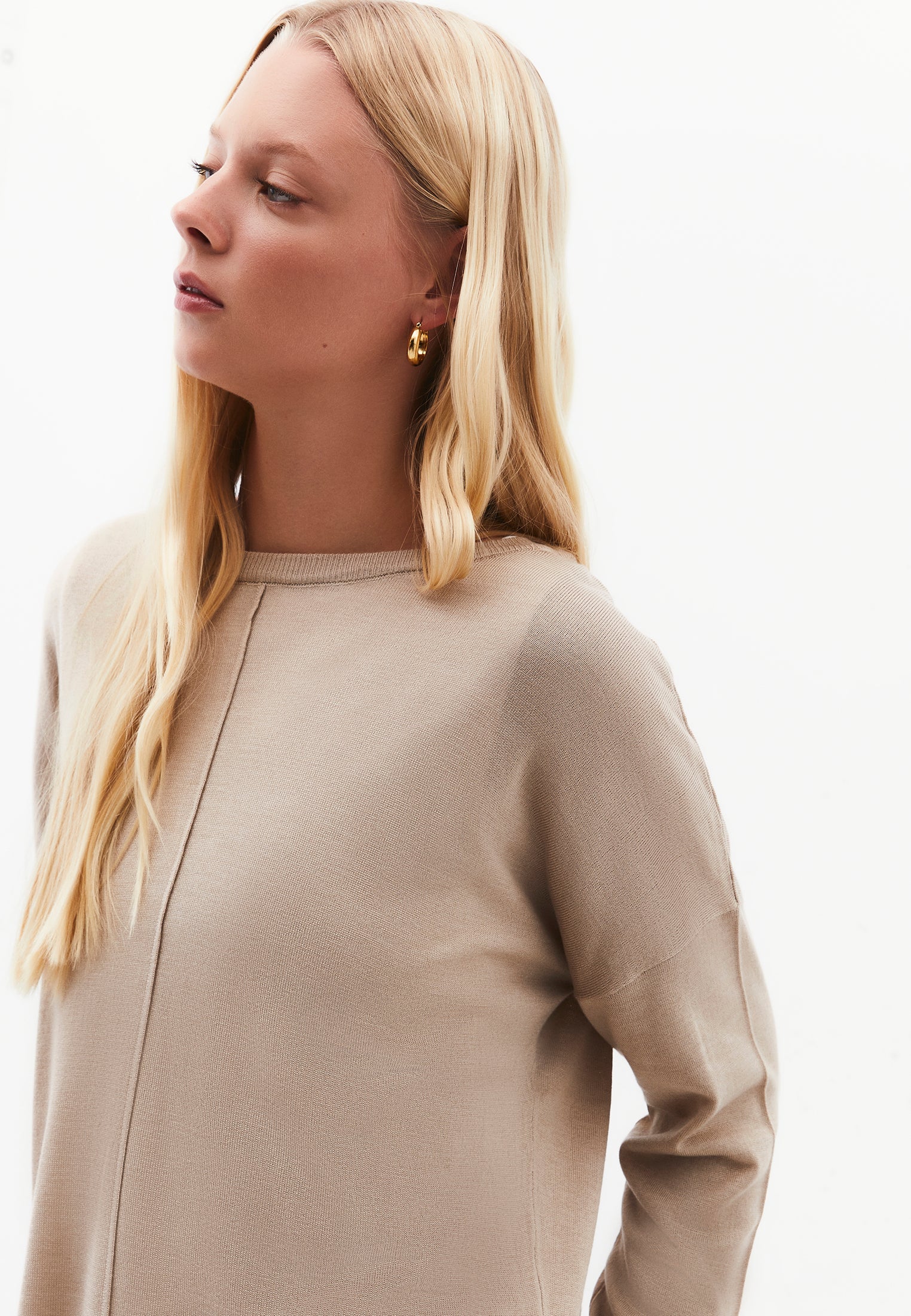Boat Neck Knit Sweater - FEATHER GRAY
