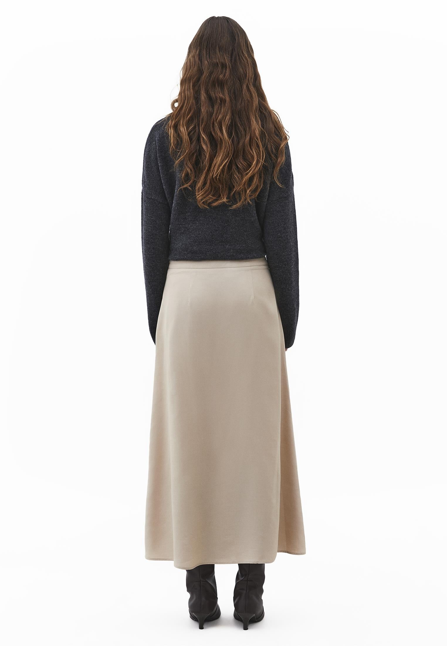 Midi Flared Skirt With Slit - FEATHER GRAY