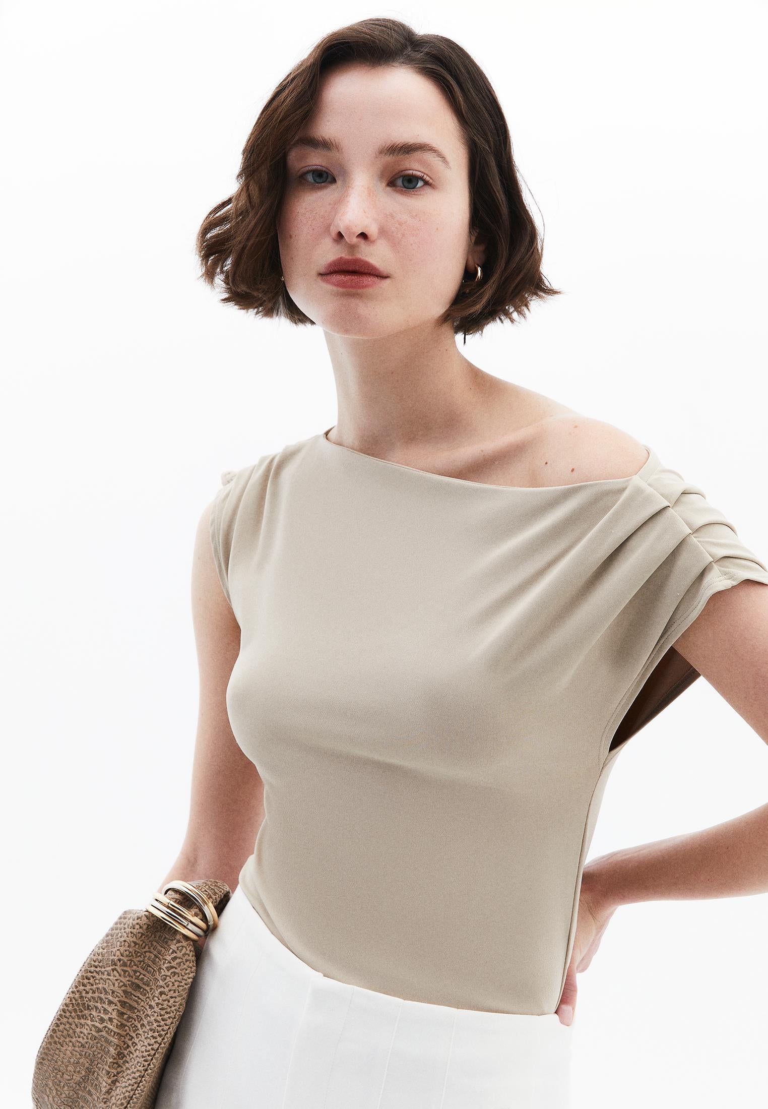 Boat Neck Sleeveless Standard Blouse - FEATHER GRAY