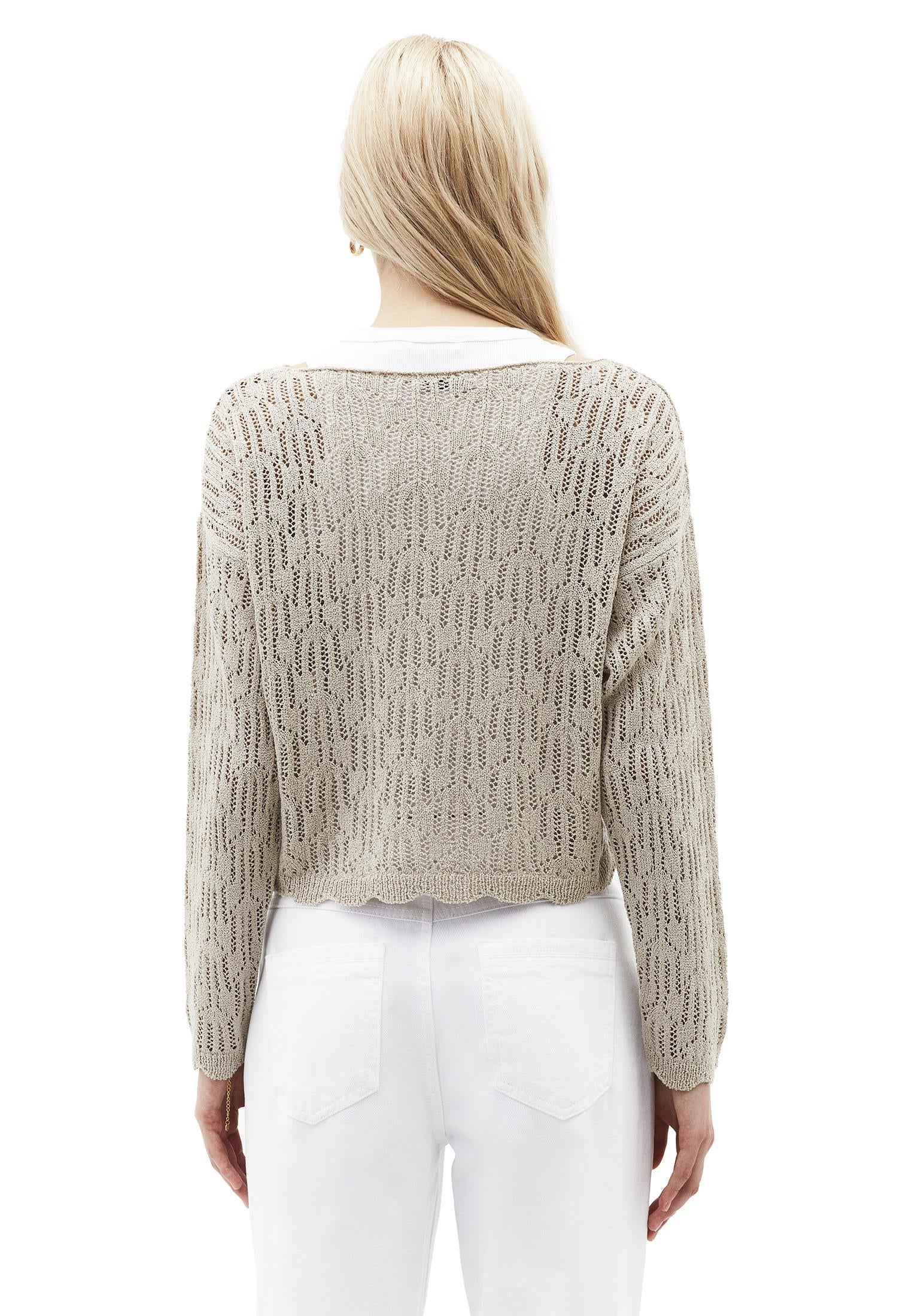 Openwork Boat Neck Sweater - FEATHER GRAY