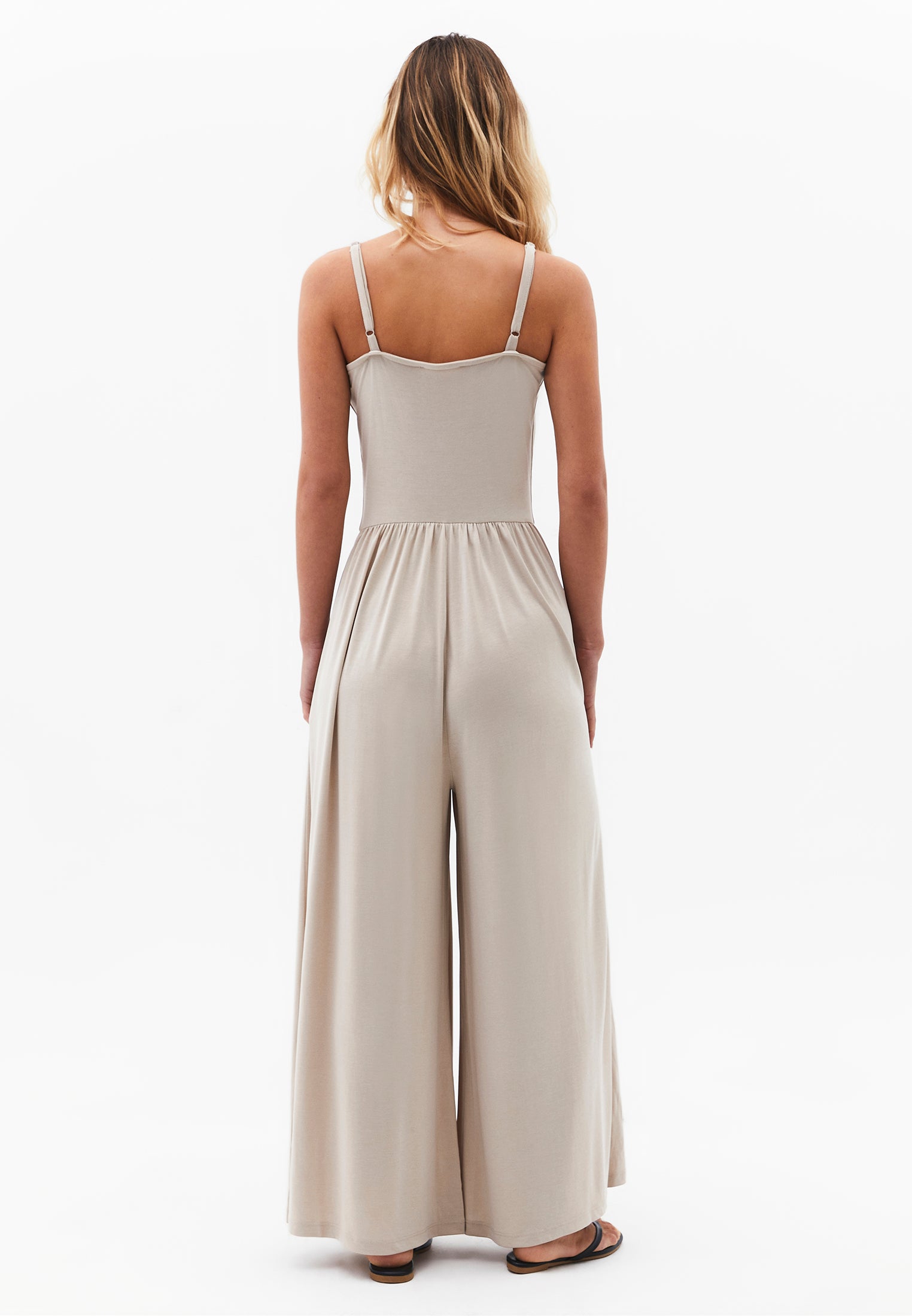 V Neck Long Jumpsuit - FEATHER GRAY