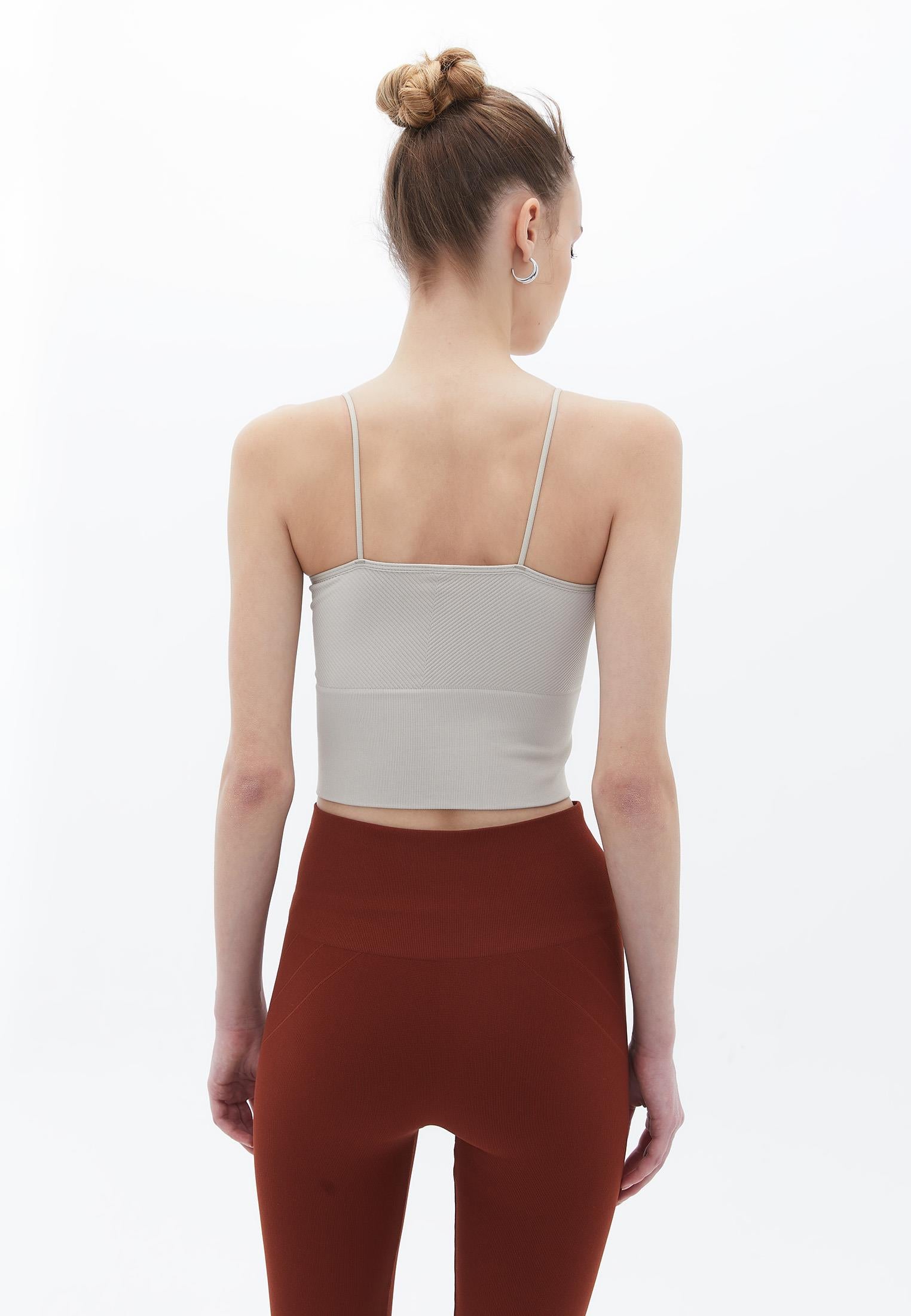 Jacquard Patterned V Neck Tank Top - FEATHER GRAY