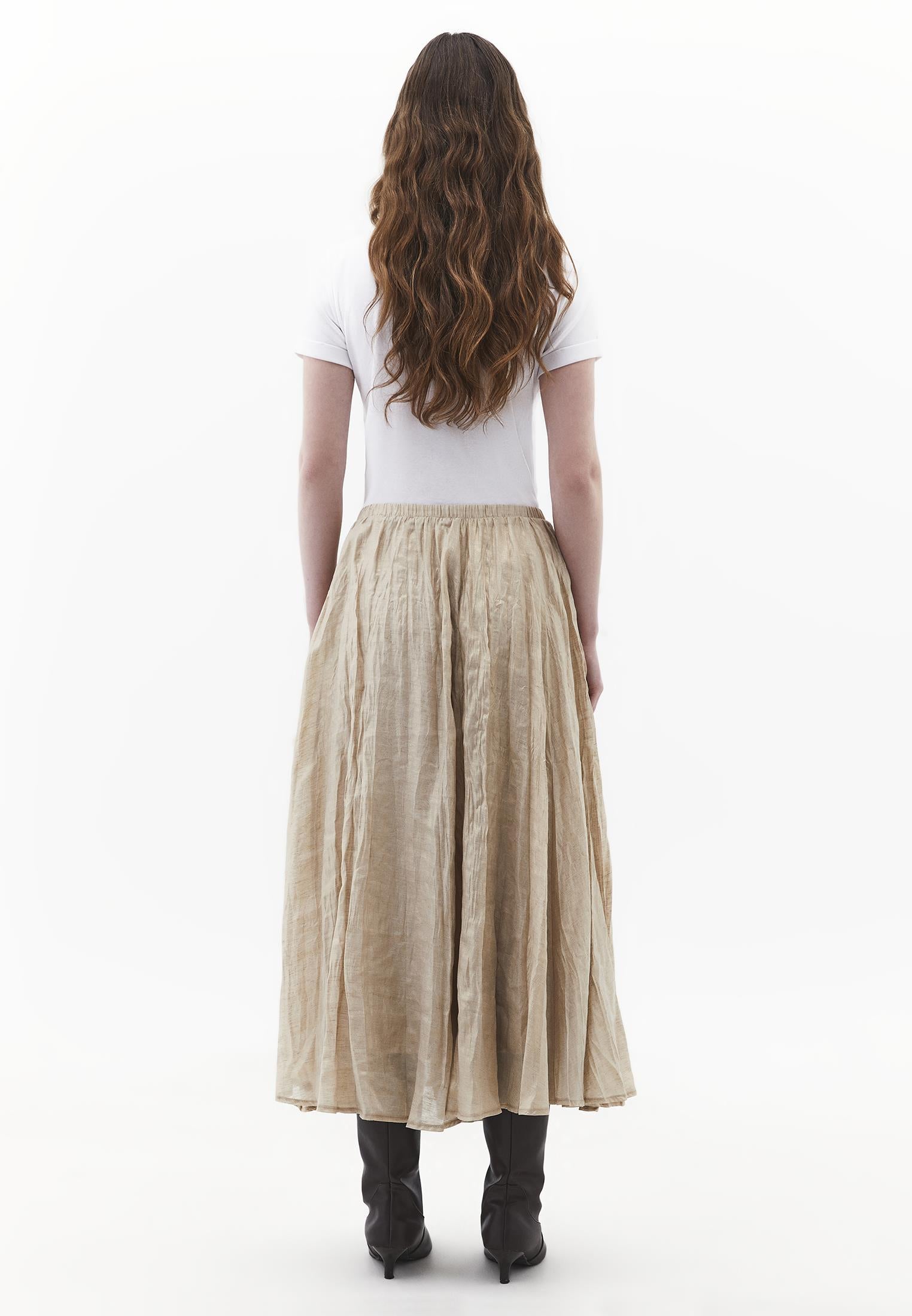 Shiny Flared Long Skirt - FEATHER GRAY