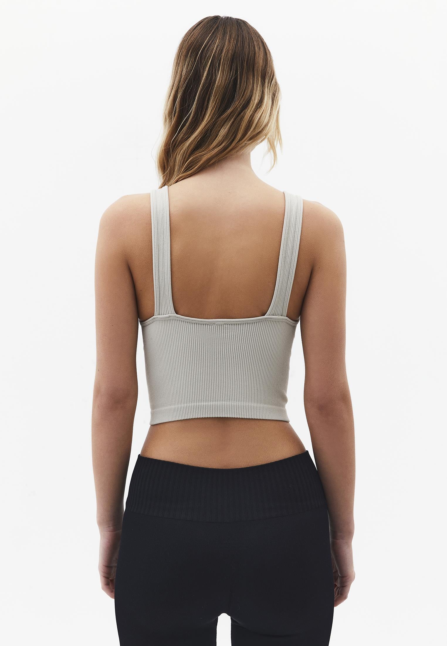Cropped V Neck Tank Top - FEATHER GRAY