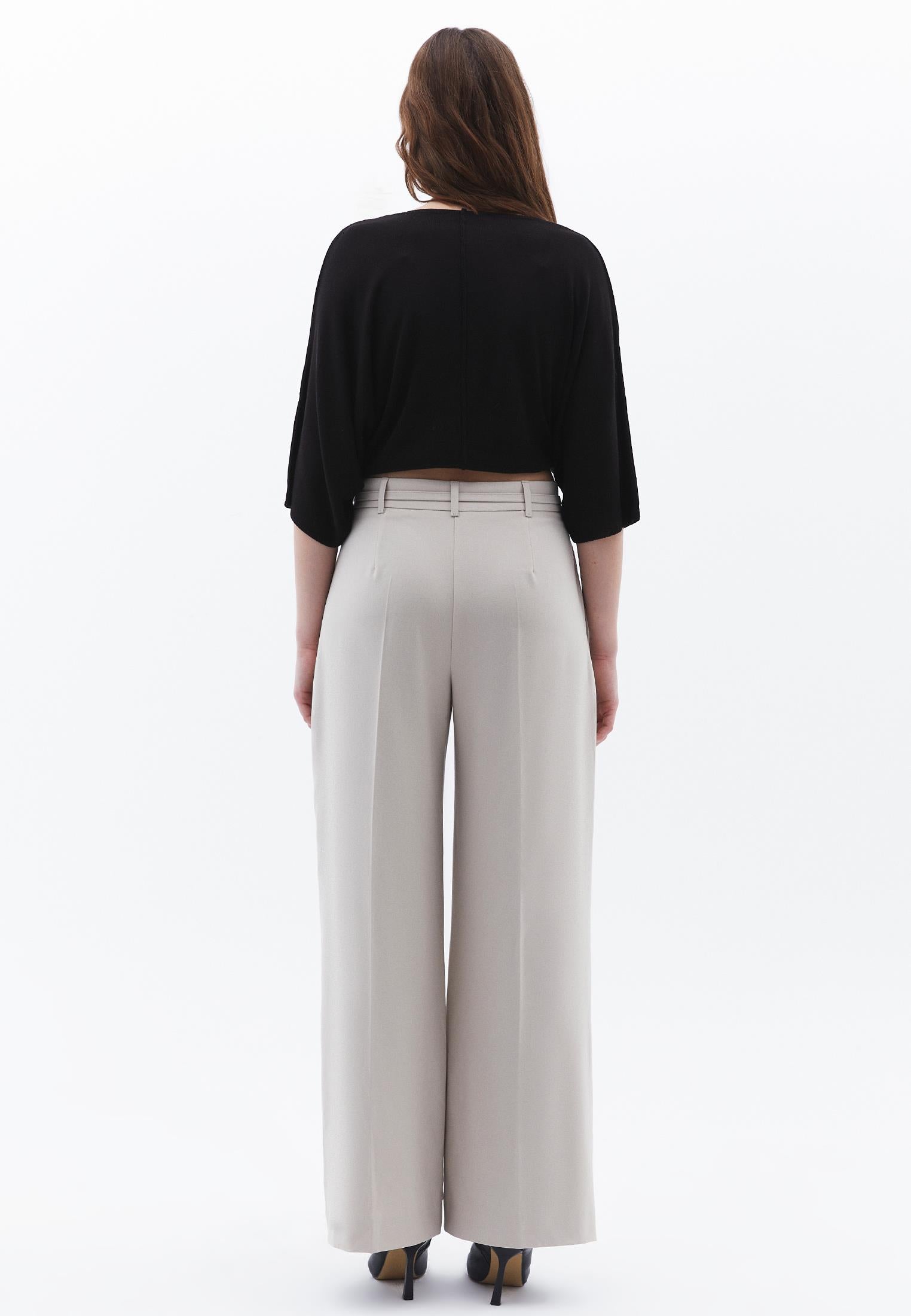 Straight Pants With Belt Detail - FEATHER GRAY
