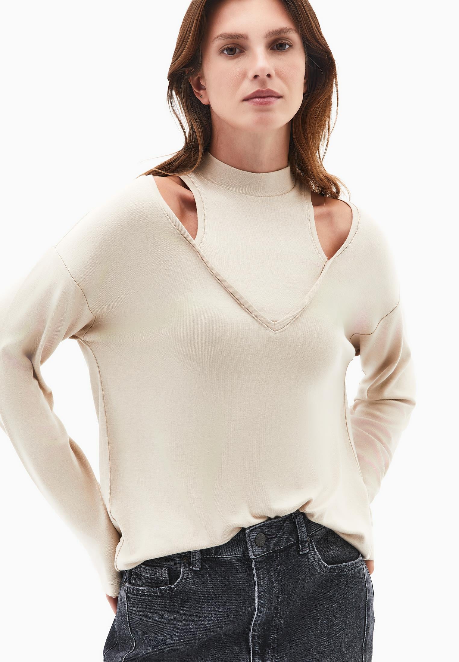 High Neck Oversize T-Shirt - FEATHER GRAY