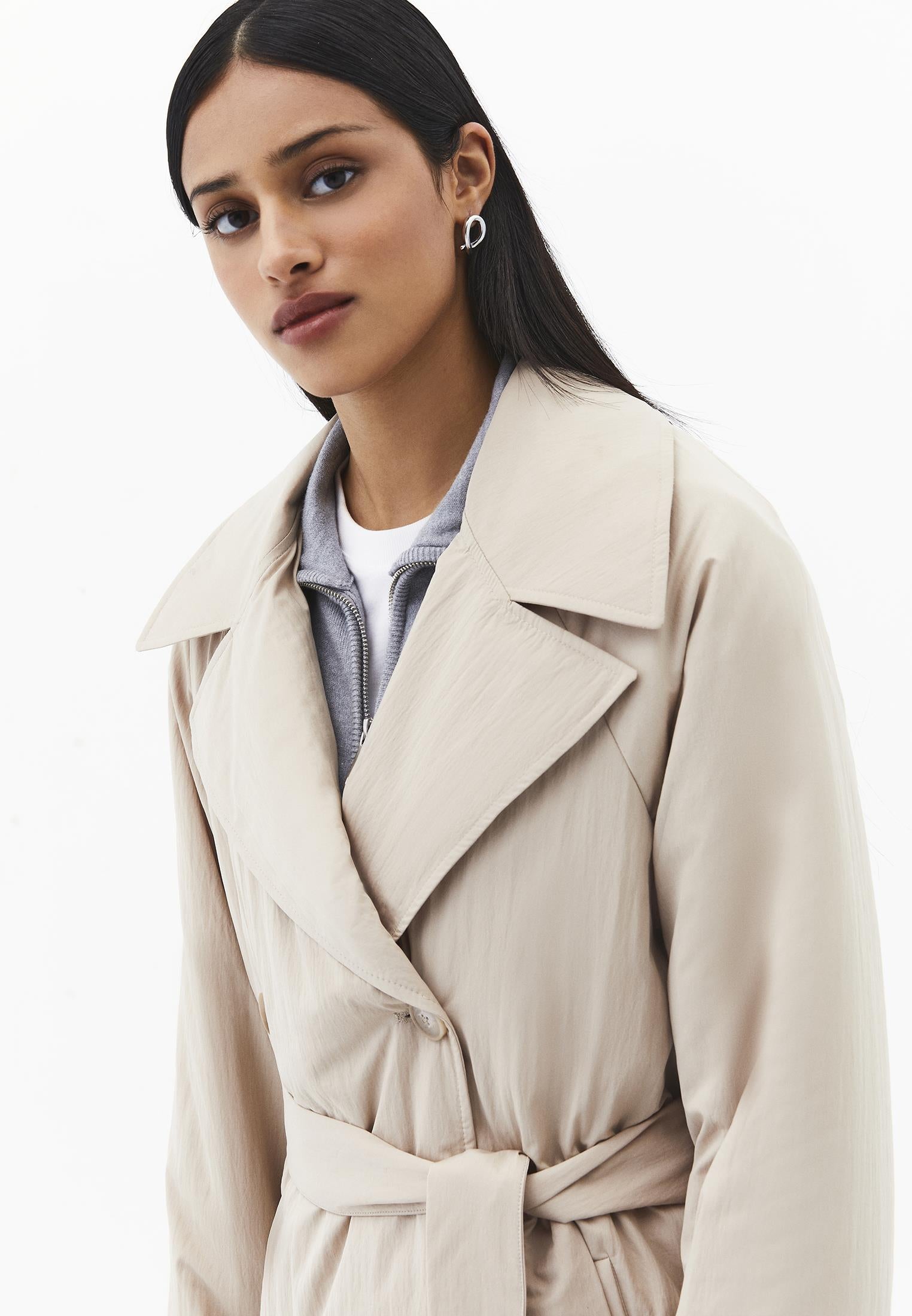 Trench Coat With Button And Belt Detail - FEATHER GRAY