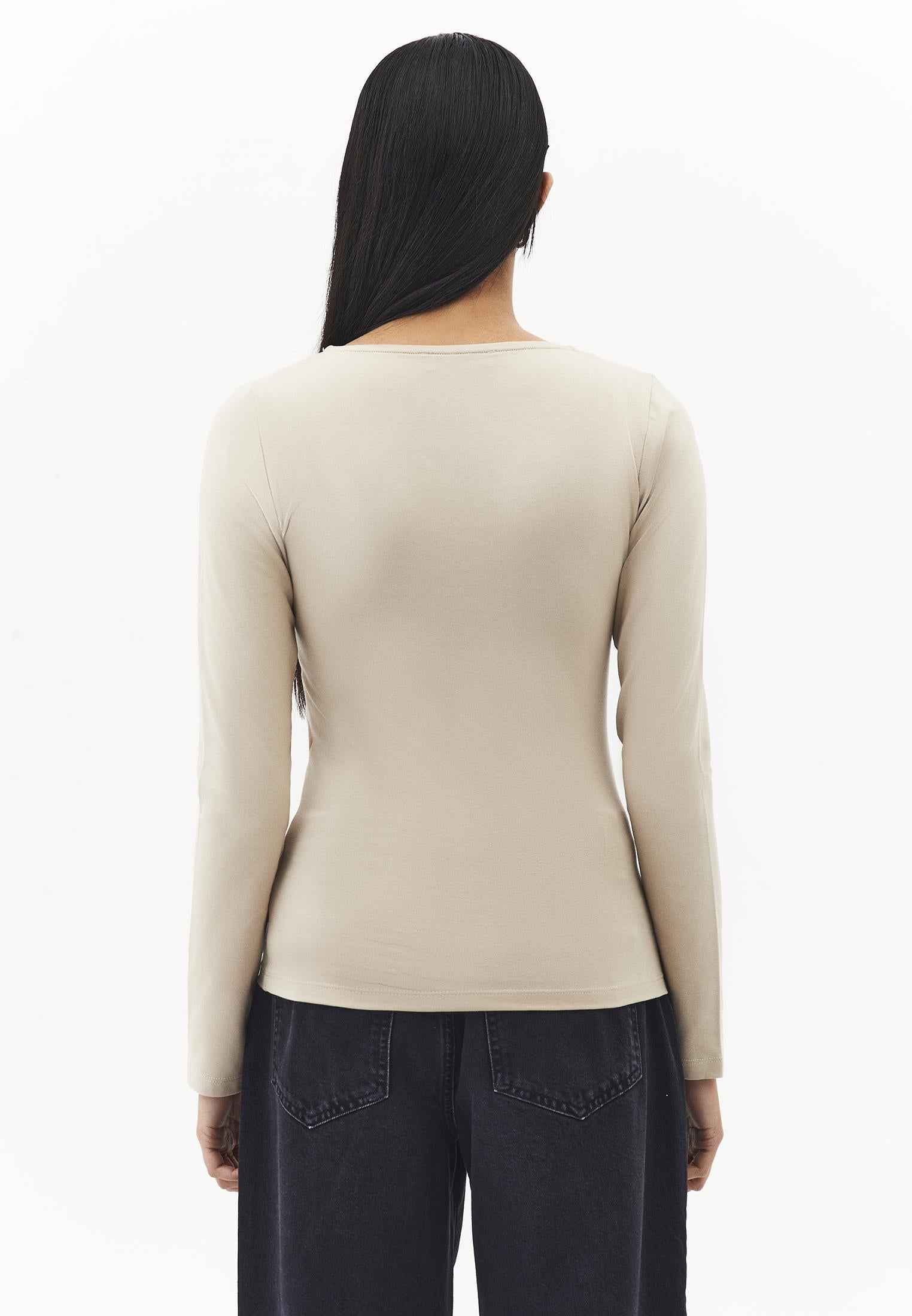 V Neck Long Sleeve Bodycon T-Shirt - FEATHER GRAY