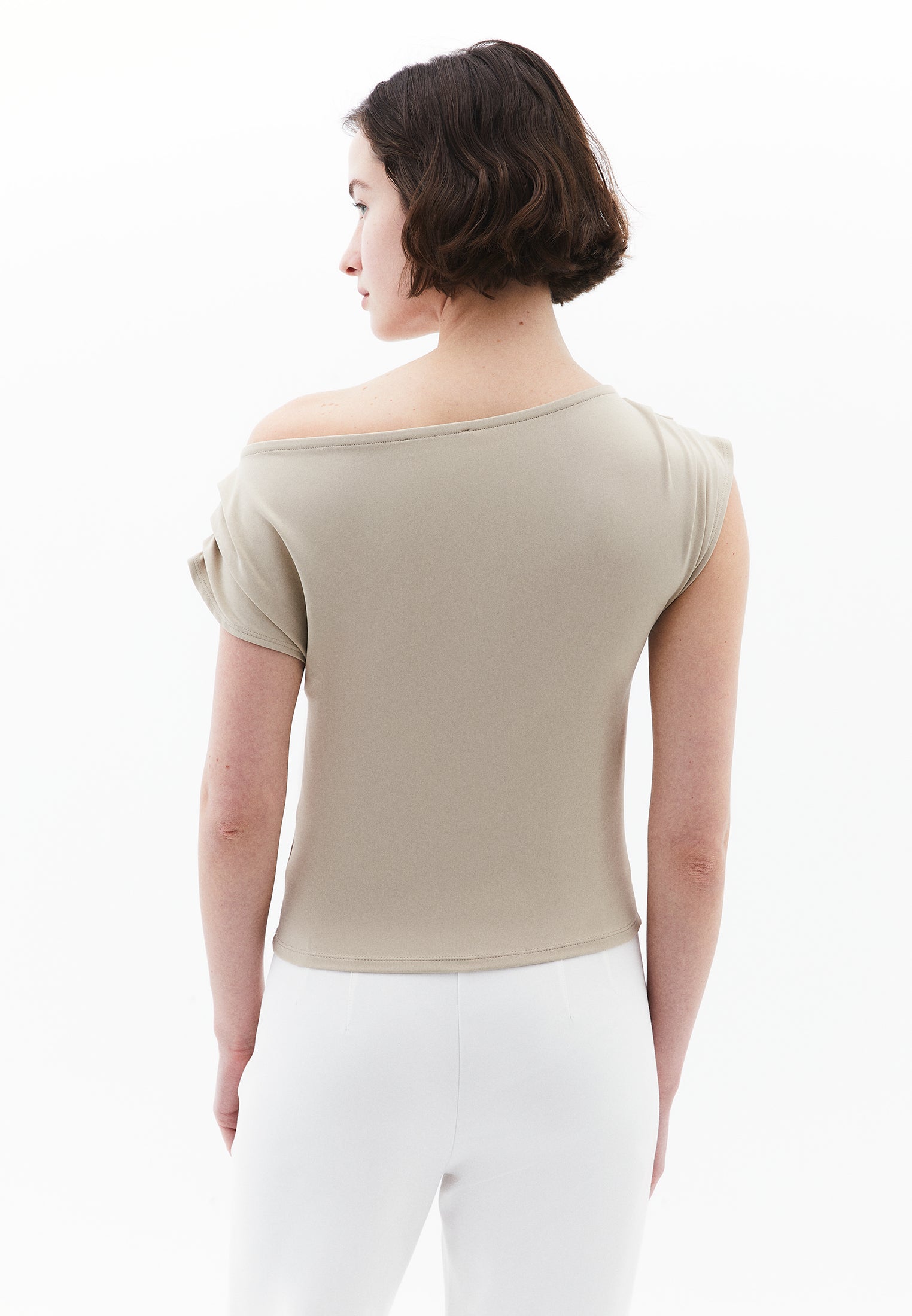 Boat Neck Short Sleeve Blouse - FEATHER GRAY