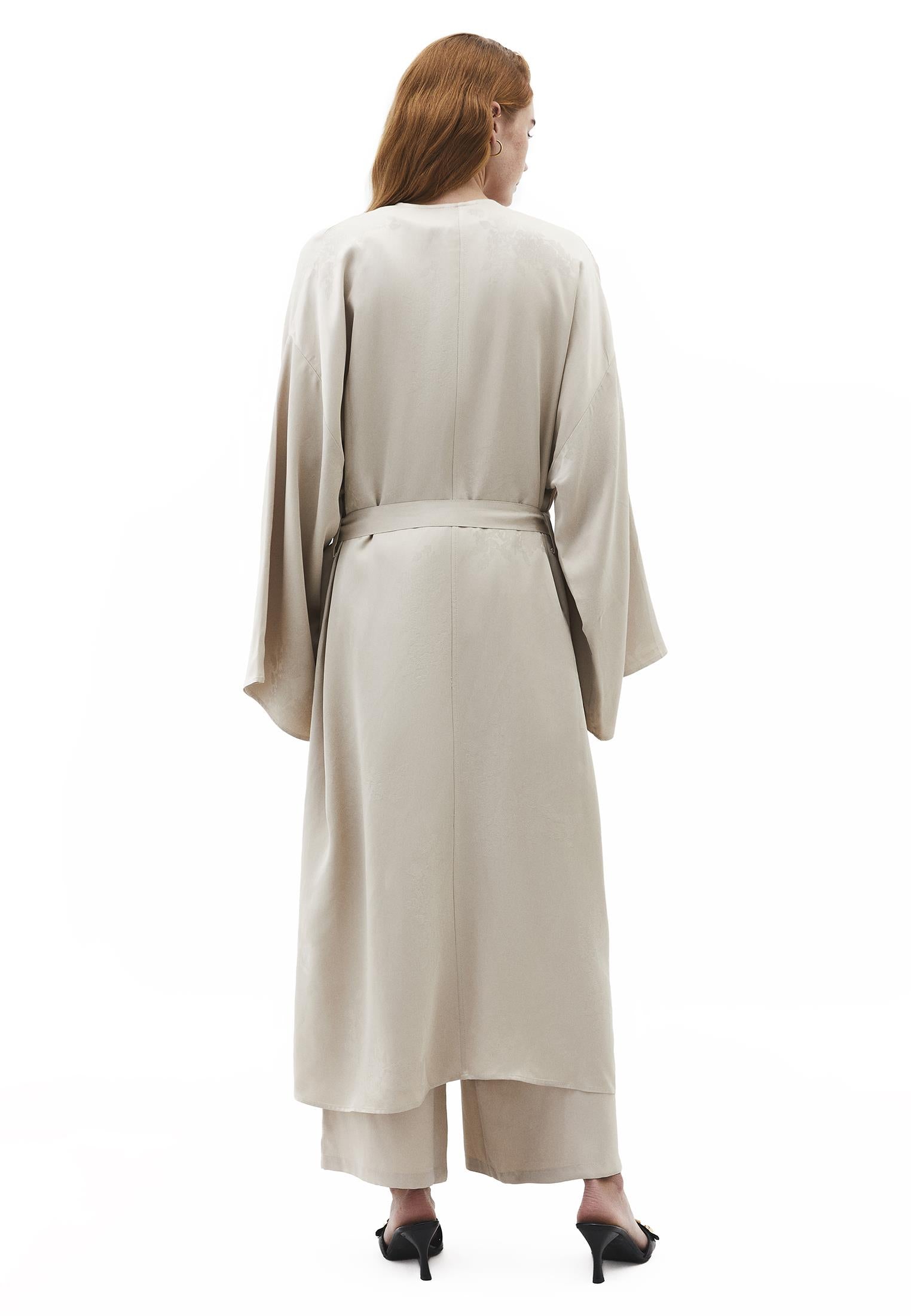 Long Embroidered Detail Oversize Kimono - FEATHER GRAY
