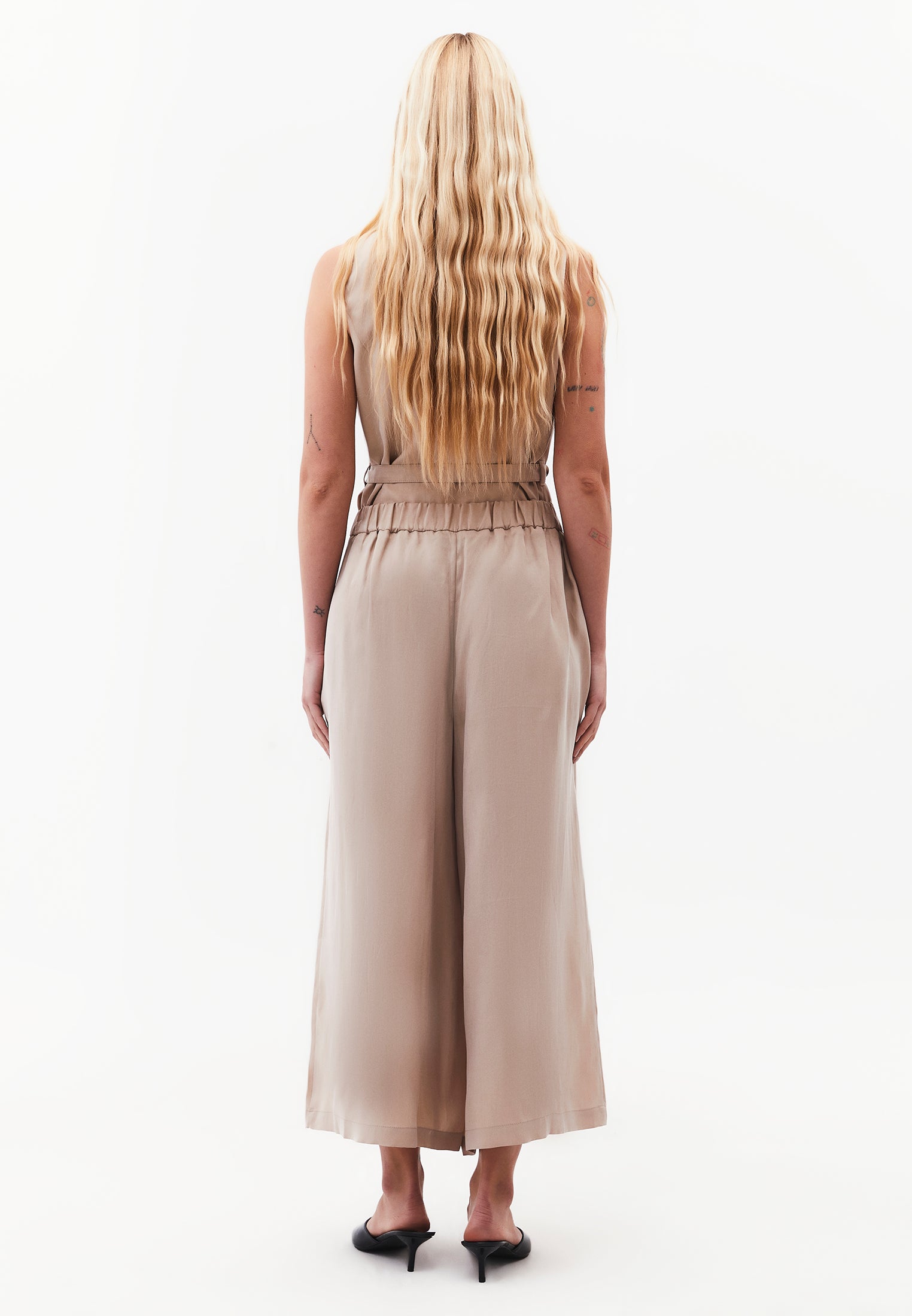 Wide Leg High Waist Trousers with Pleat Details - FEATHER GRAY