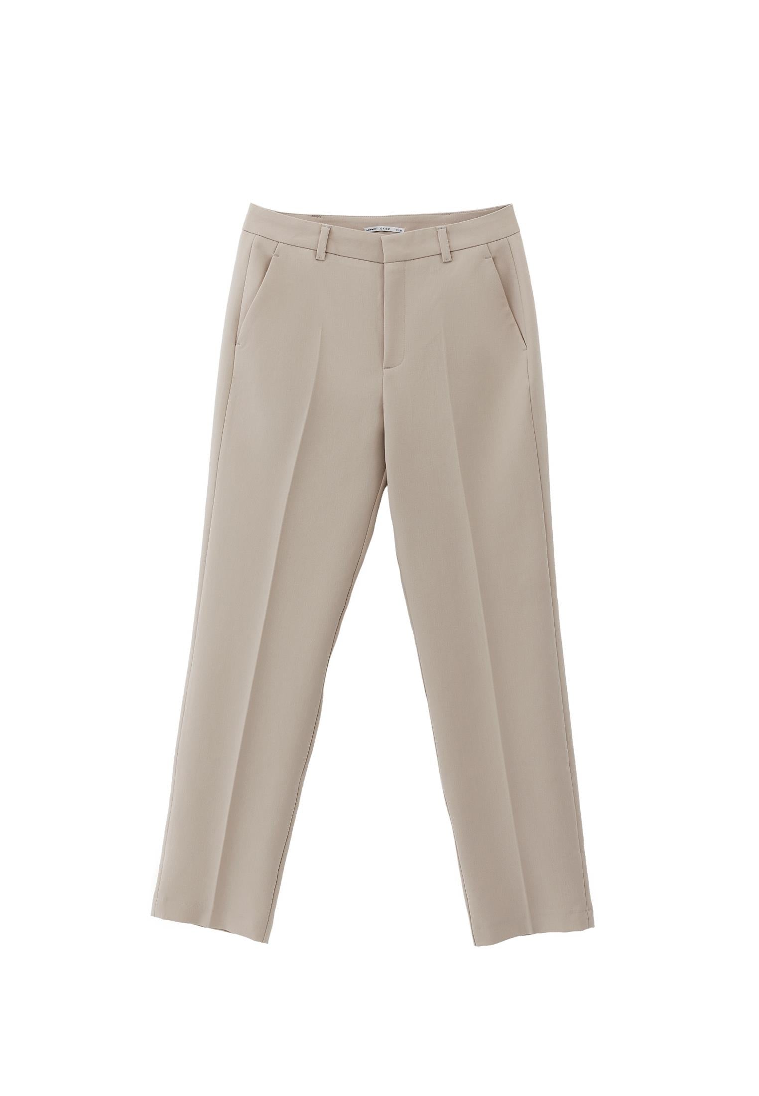 High Waist Long Slim Pants - FEATHER GRAY