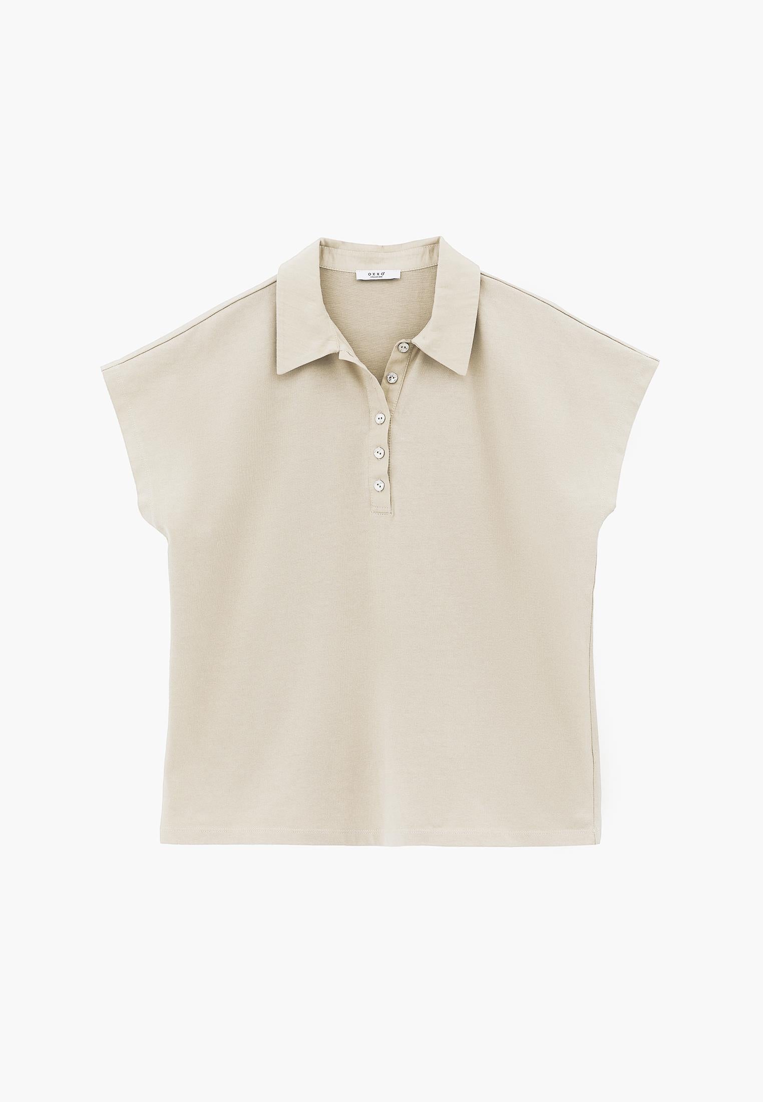 Button Detailed Polo Neck T-Shirt - FEATHER GRAY