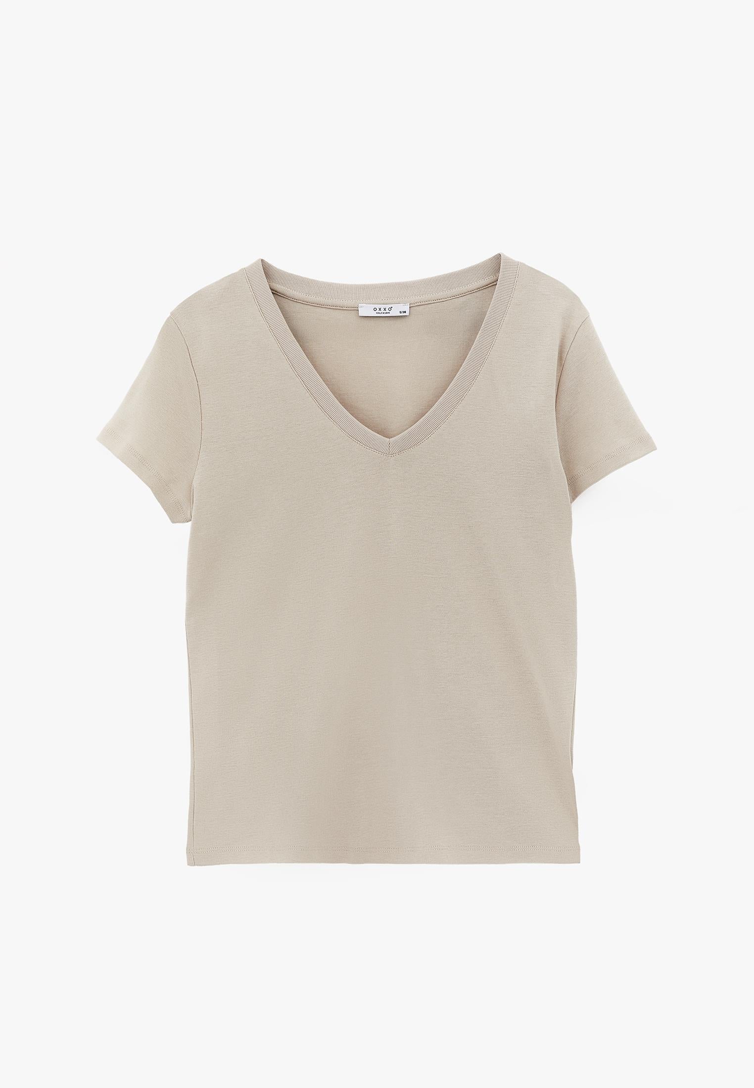 V Neck Short Sleeve Slim T-Shirt - FEATHER GRAY