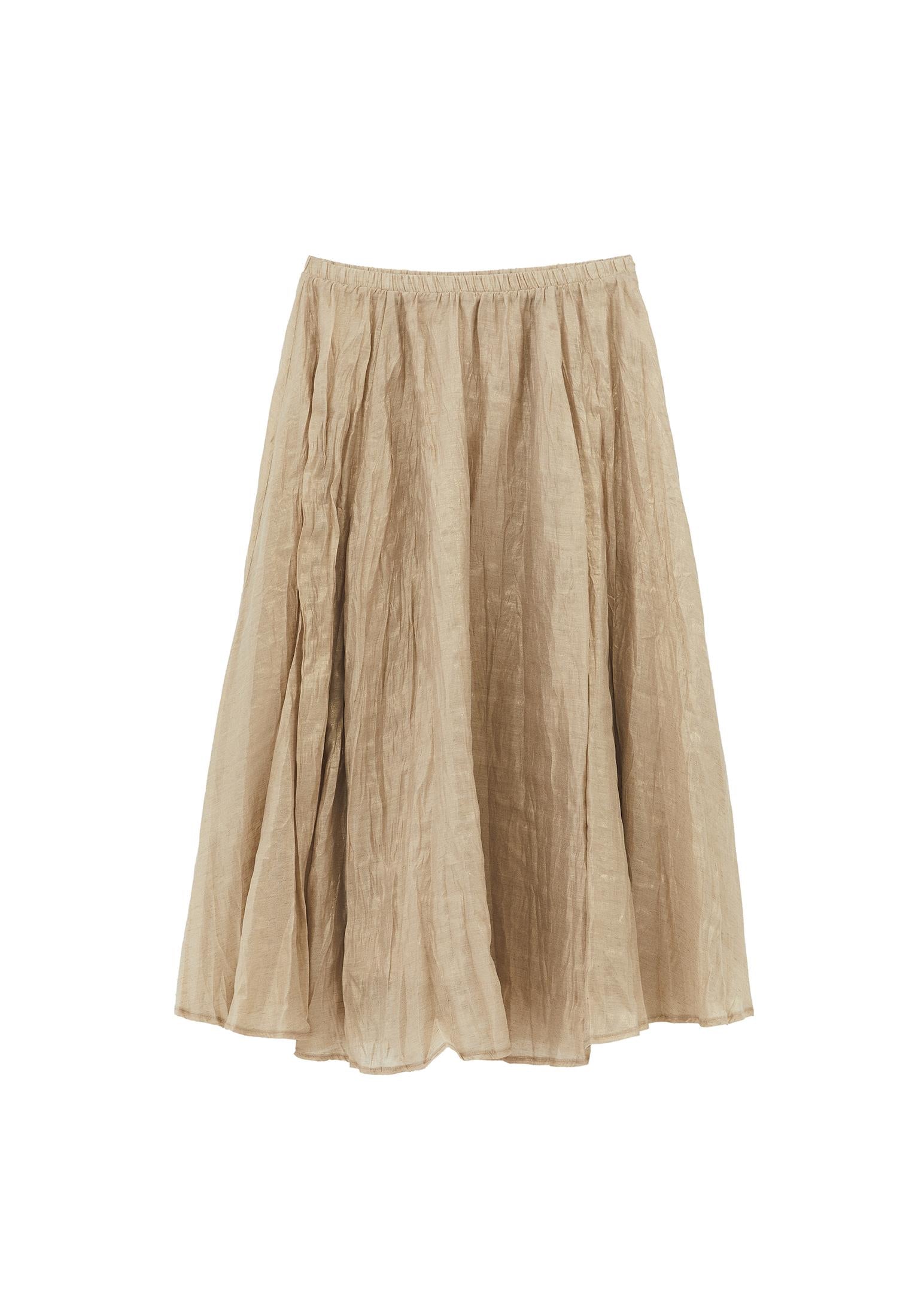 Shiny Flared Long Skirt - FEATHER GRAY