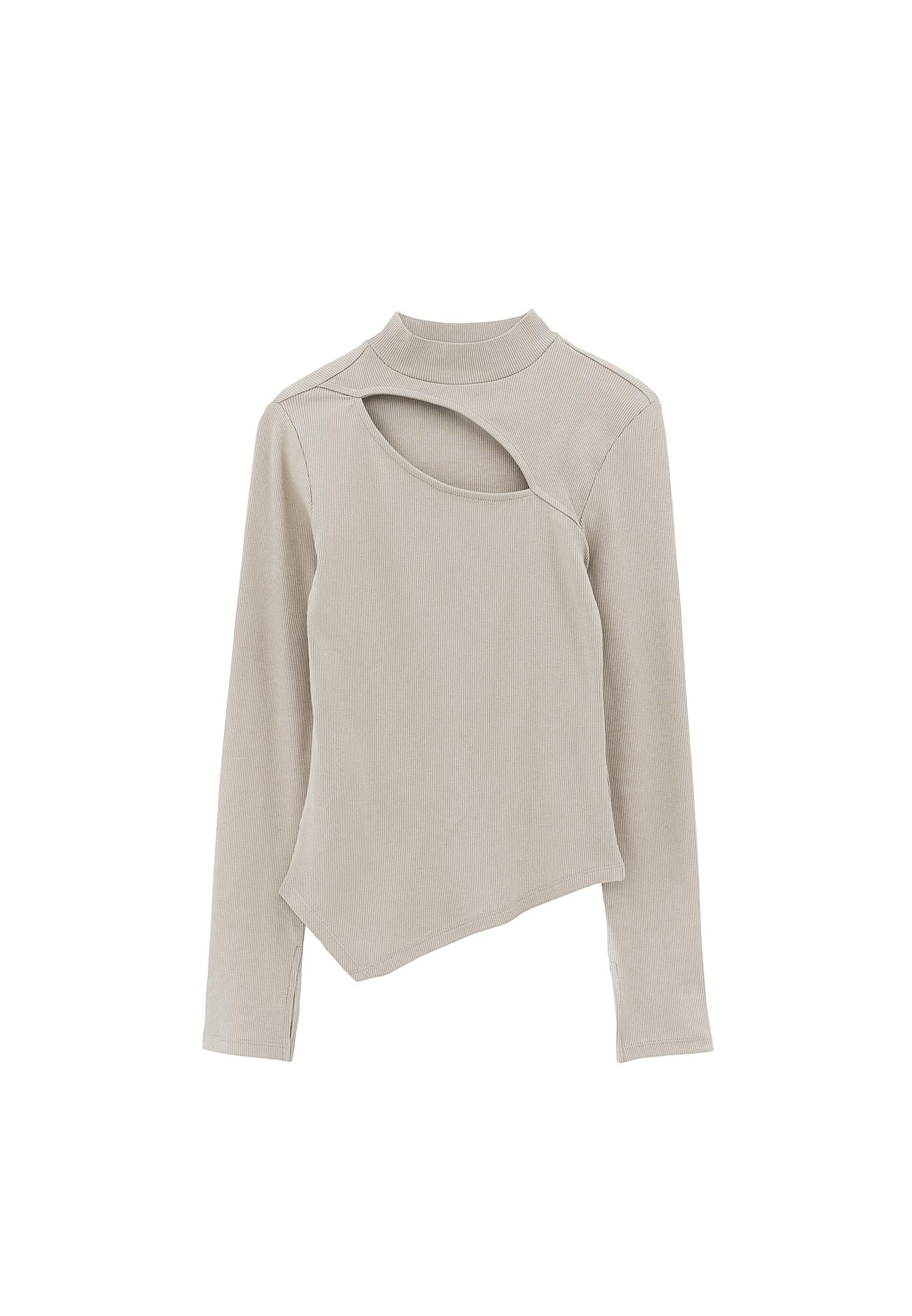 High Neck Cut Out Detail Bodycon T-Shirt - FEATHER GRAY