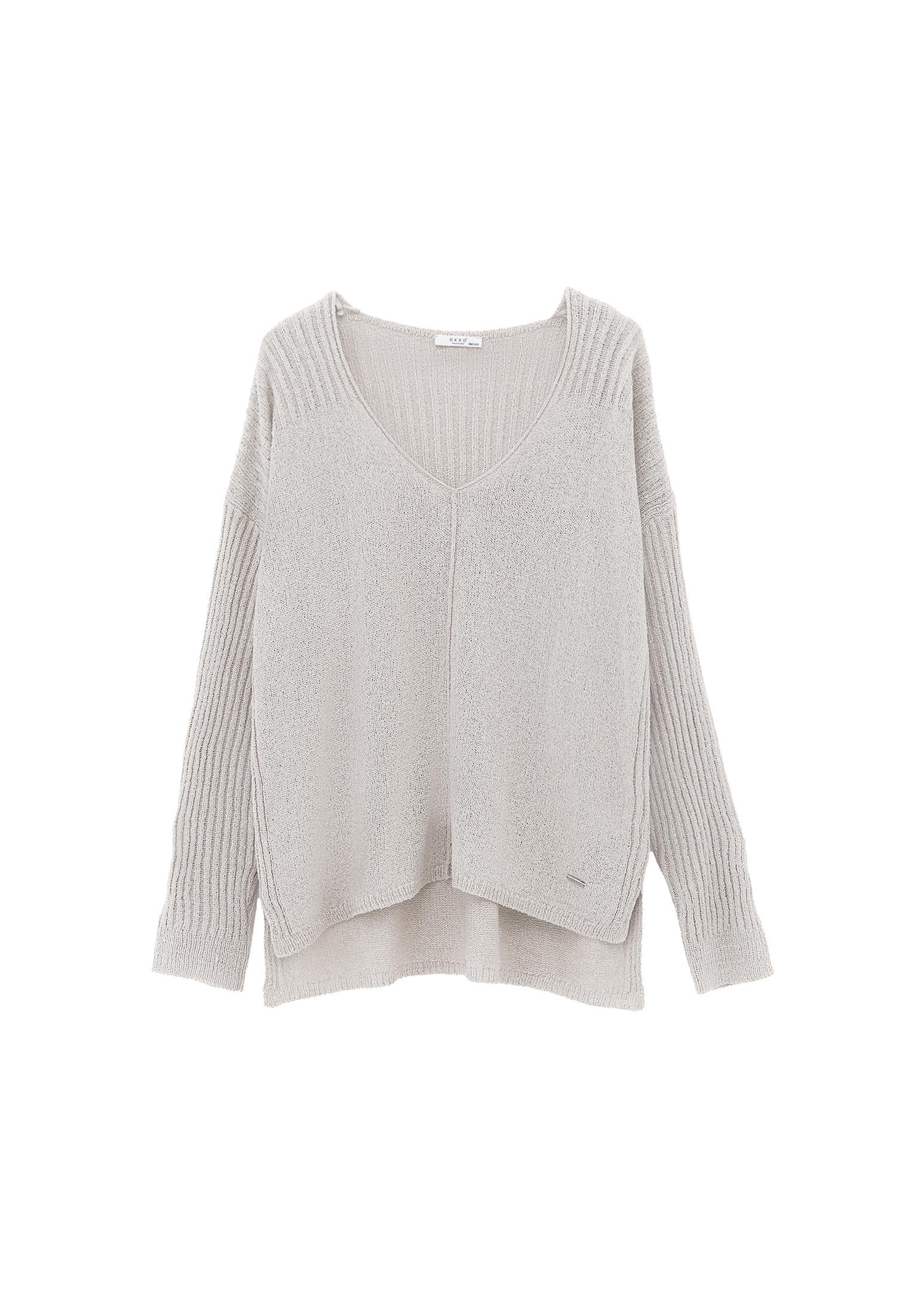 V Neck Standard Sweater - FEATHER GRAY
