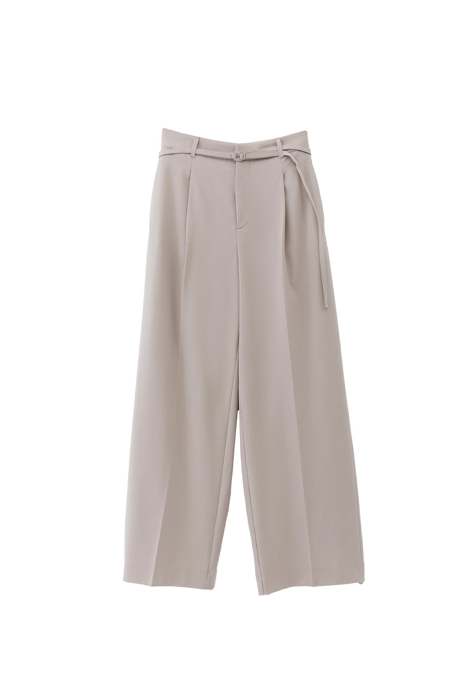 Straight Pants With Belt Detail - FEATHER GRAY