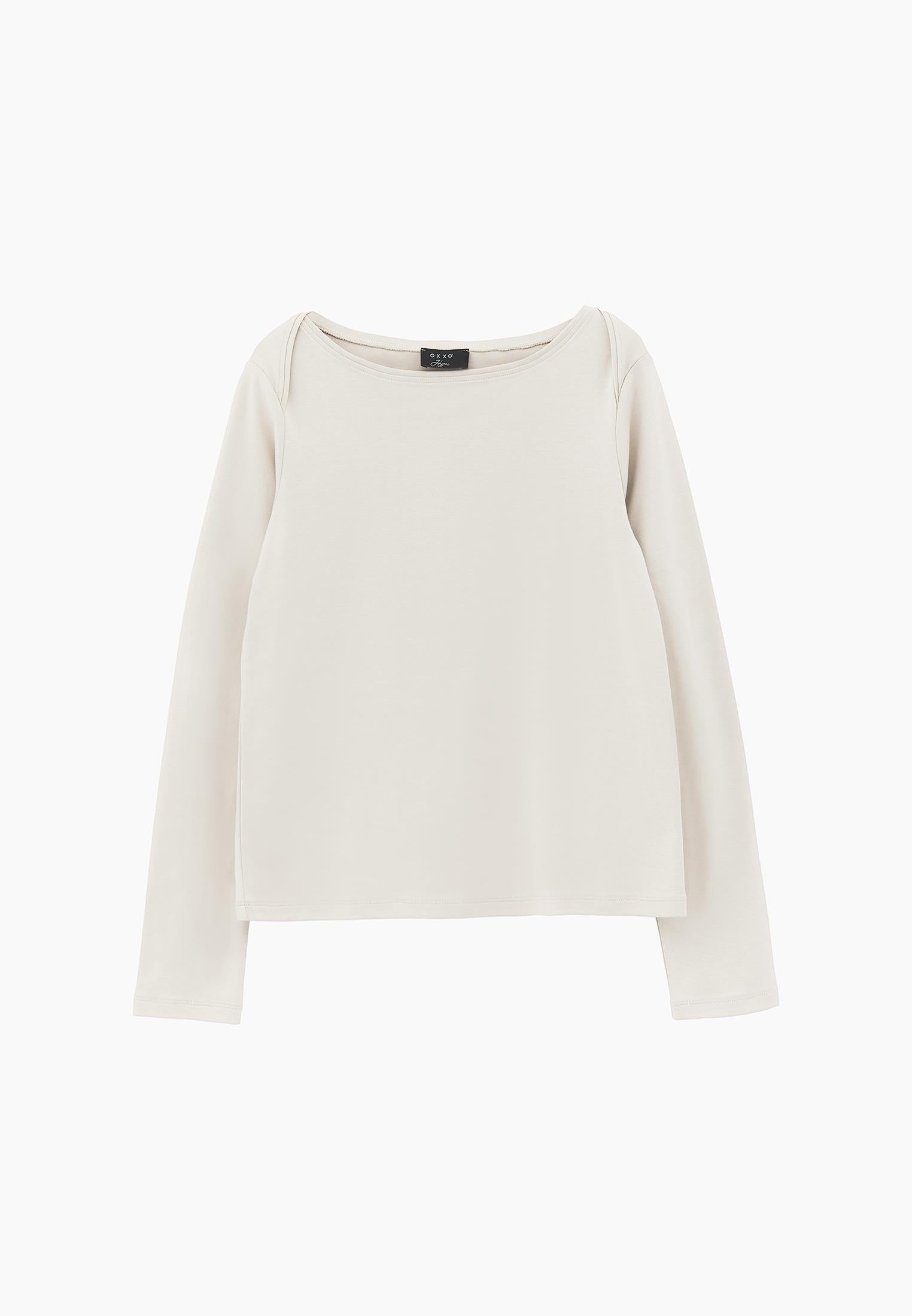 Boat Neck Long Sleeve T-Shirt - FEATHER GRAY