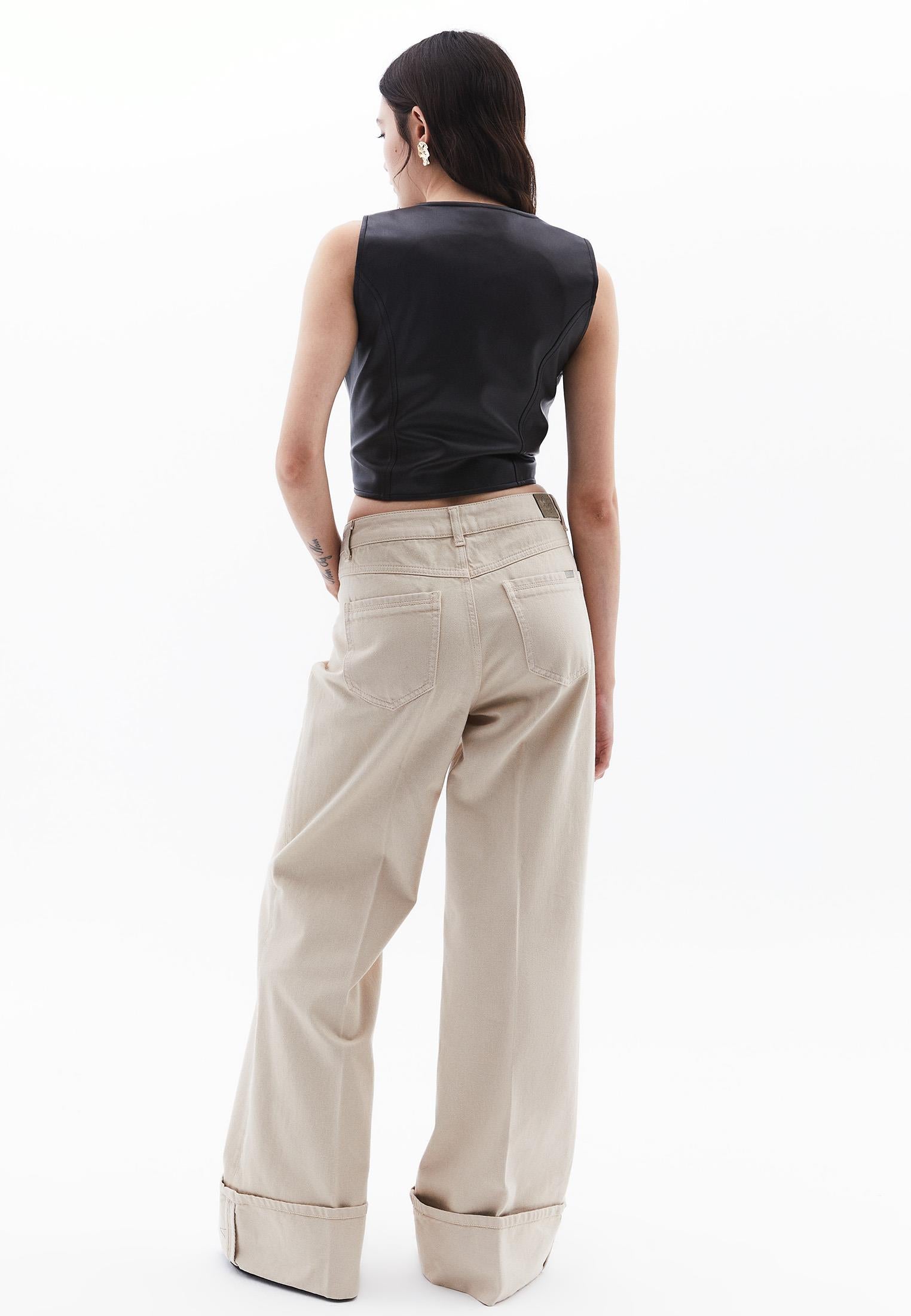 Wide Leg High Waist Pants - FEATHER GRAY