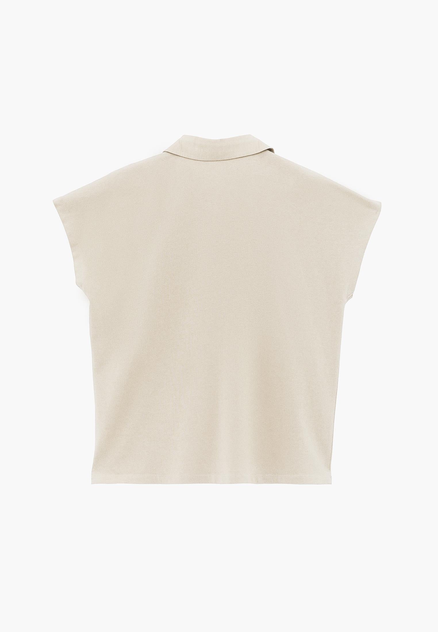 Button Detailed Polo Neck T-Shirt - FEATHER GRAY