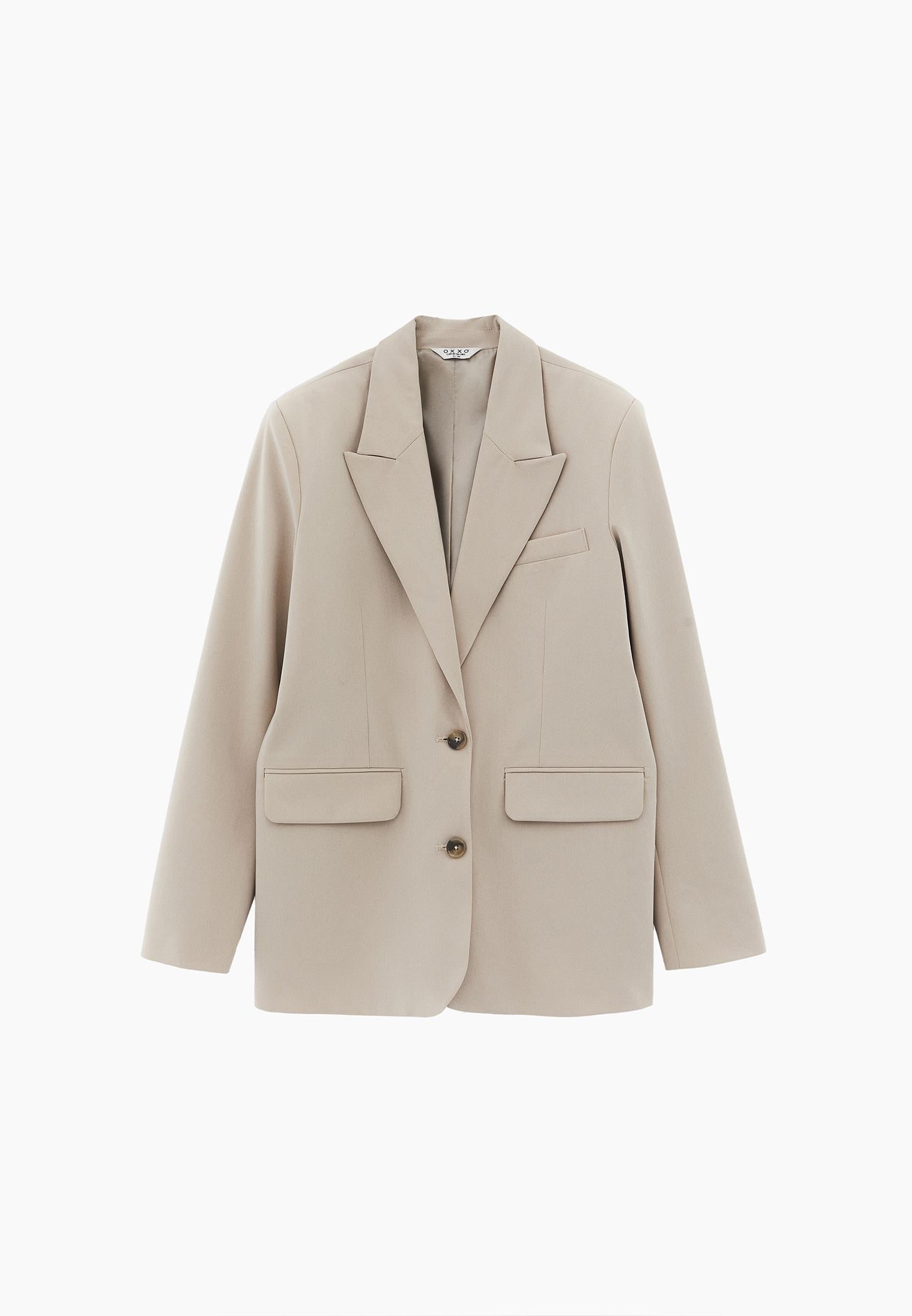 Boyfriend Fit Blazer Jacket - FEATHER GRAY