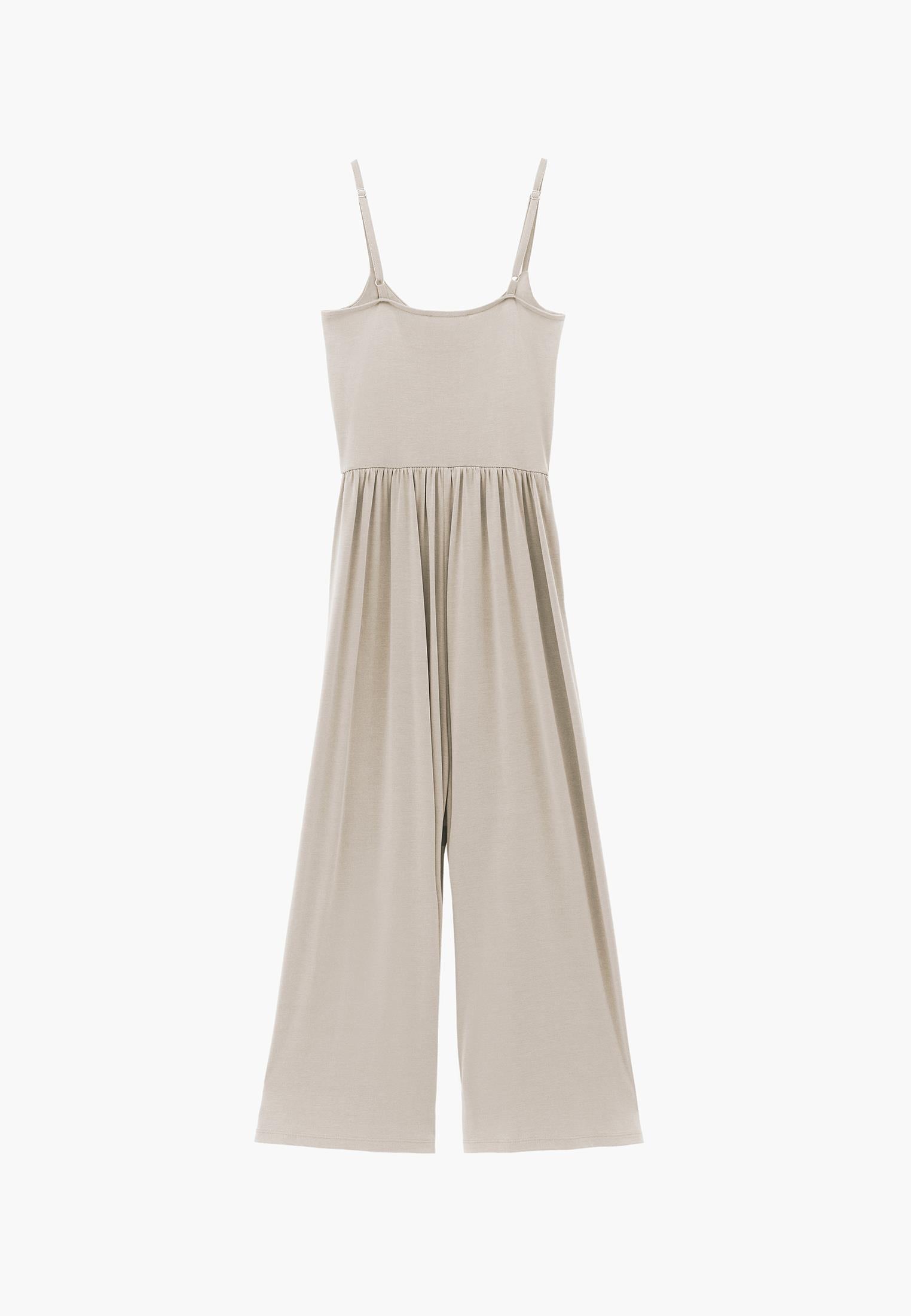 V Neck Long Jumpsuit - FEATHER GRAY