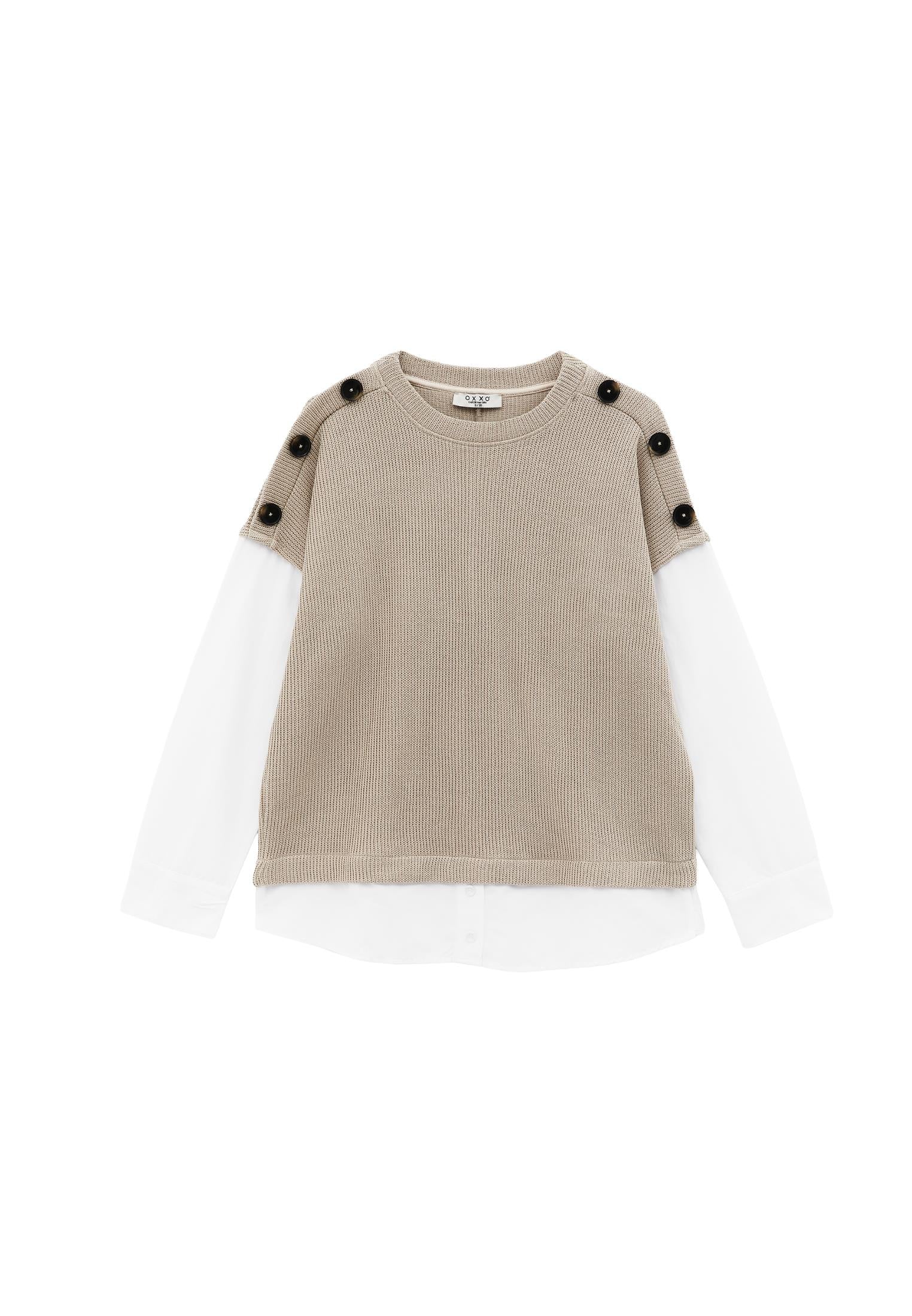 Button Detailed Long Sleeve Blouse - FEATHER GRAY