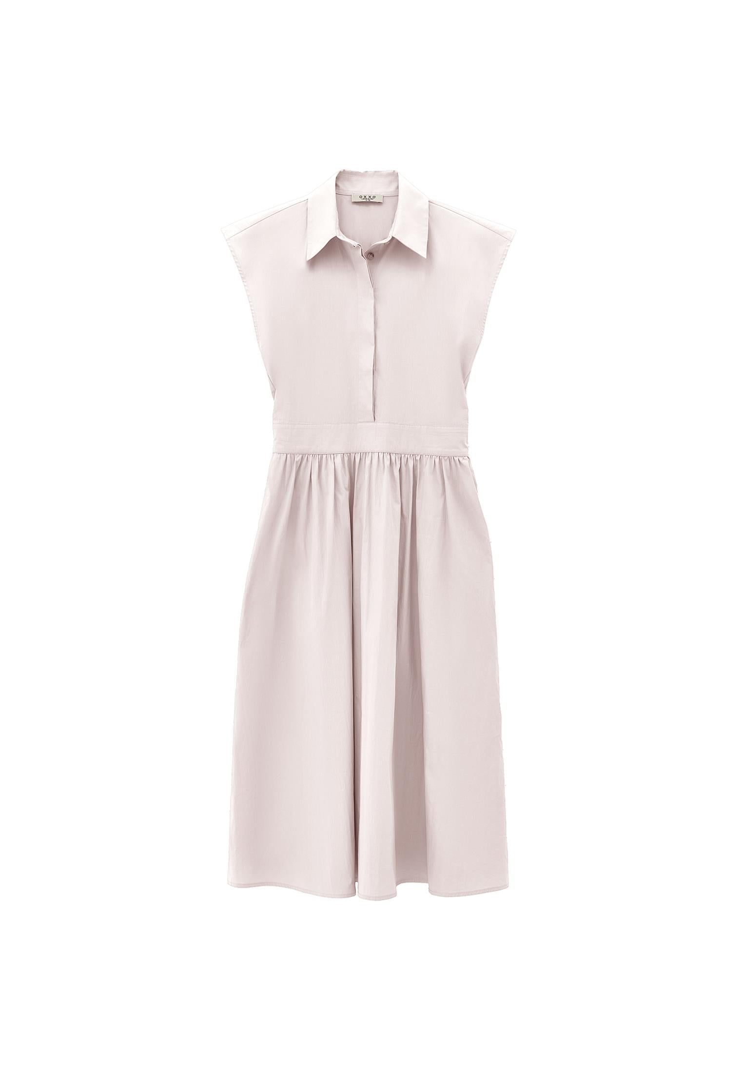 Shirt Collar Long Woven Dress - FEATHER GRAY