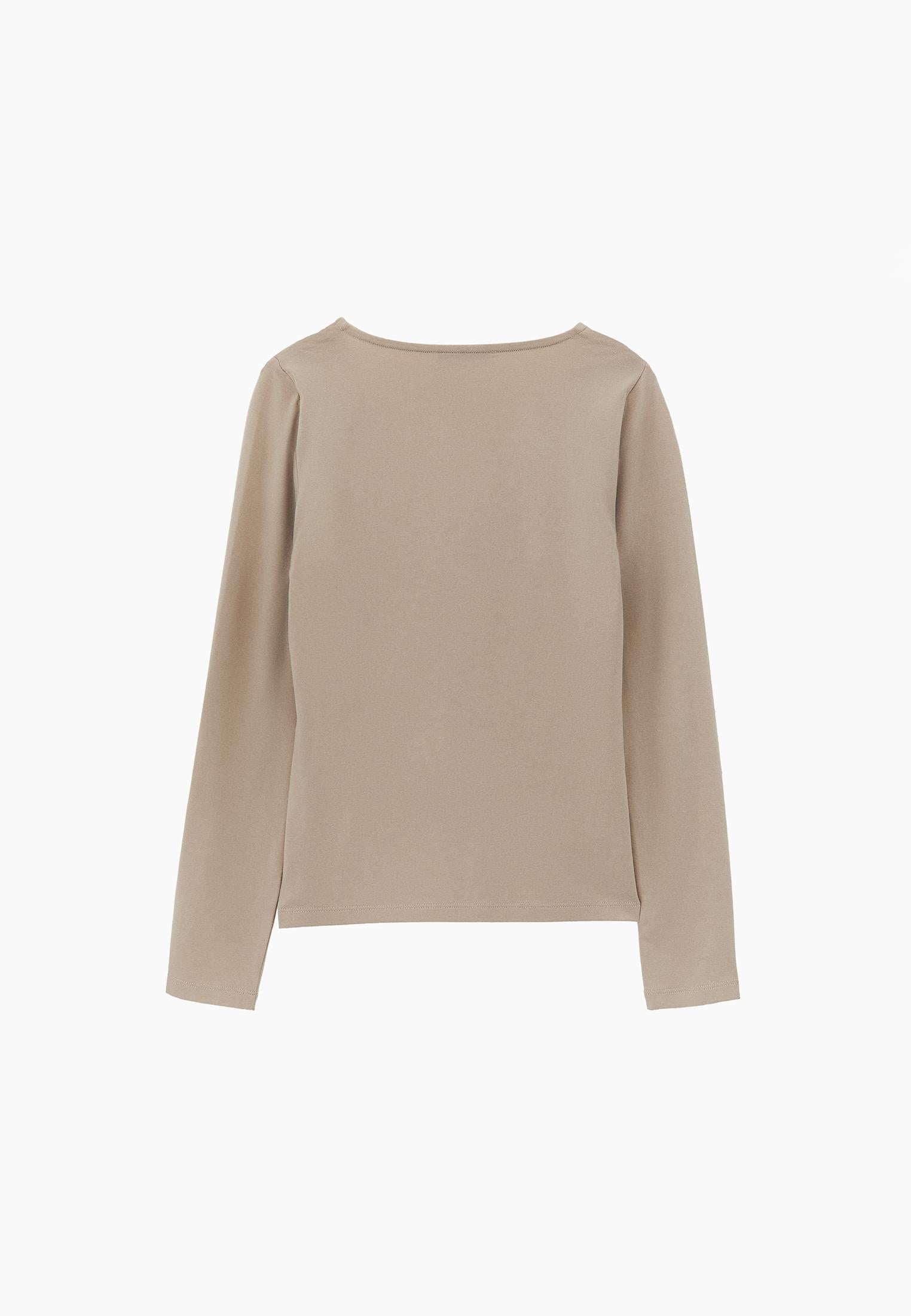 V Neck Long Sleeve Bodycon T-Shirt - FEATHER GRAY